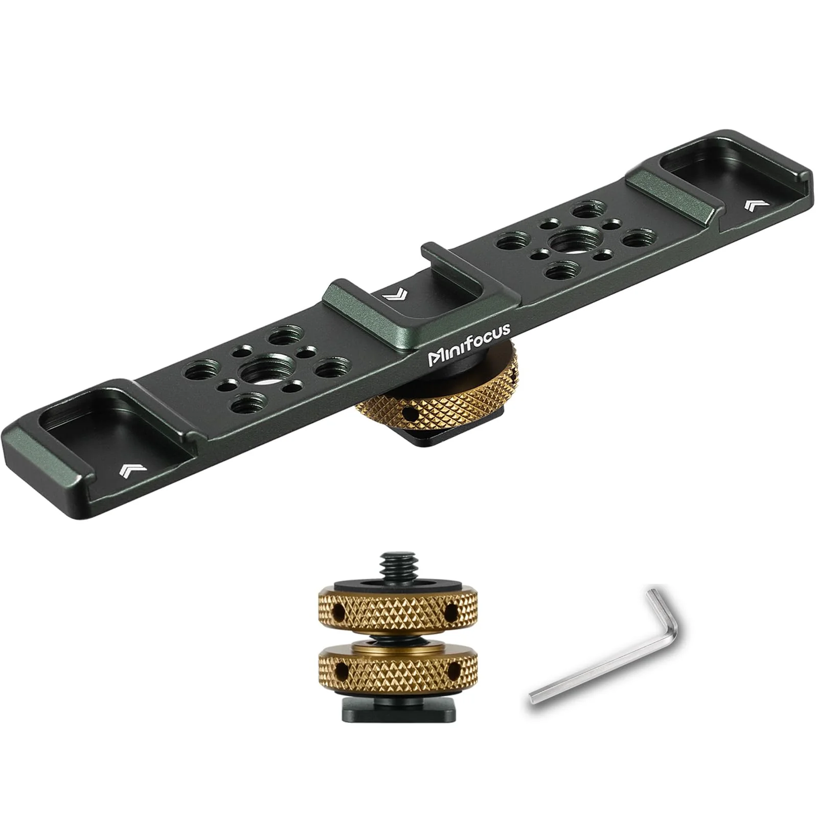 MINIFOCUS Triple Cold Shoe Extension Bar Mount, Aluminum Alloy Hot Shoe Mount Bracket with 1/4" Thread Holes for DSLR Camera Microphone Tripod LED Video Light Flashlight