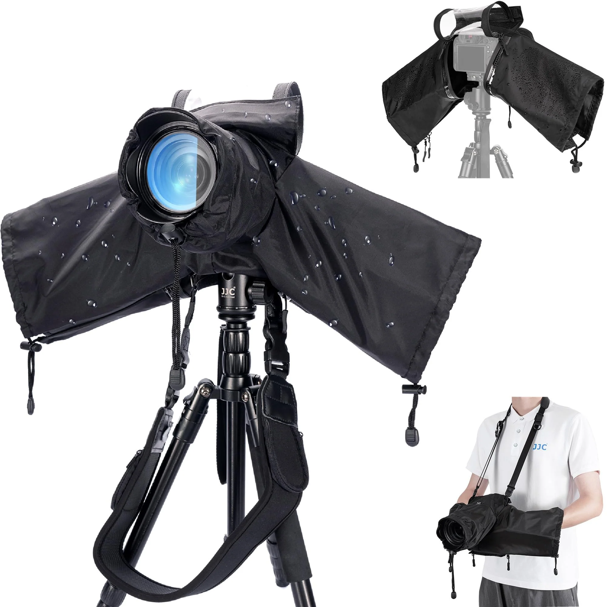 Mirrorless Camera Rain Cover with Openable Viewing Window & Strap Mountable Design Waterproof Camera Raincoat Sleeve Protector for Canon EOS R6 R5 Mark II R8 R7 Rp Nikon Z6III Z6II Z7II Z8 Z5 Z50II Zf Black