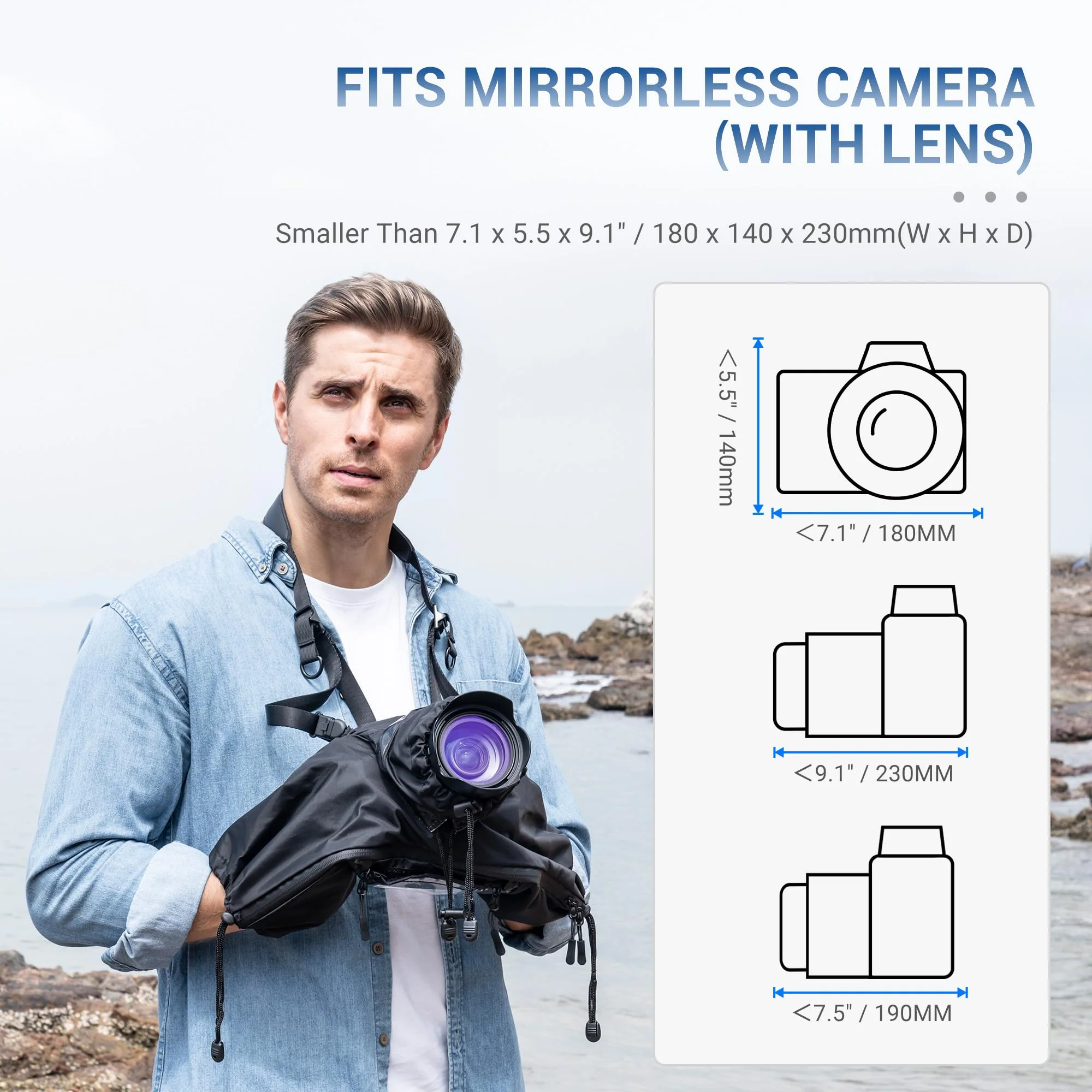 Mirrorless Camera Rain Cover with Openable Viewing Window & Strap Mountable Design Waterproof Camera Raincoat Sleeve Protector for Canon EOS R6 R5 Mark II R8 R7 Rp Nikon Z6III Z6II Z7II Z8 Z5 Z50II Zf Black - Image 2