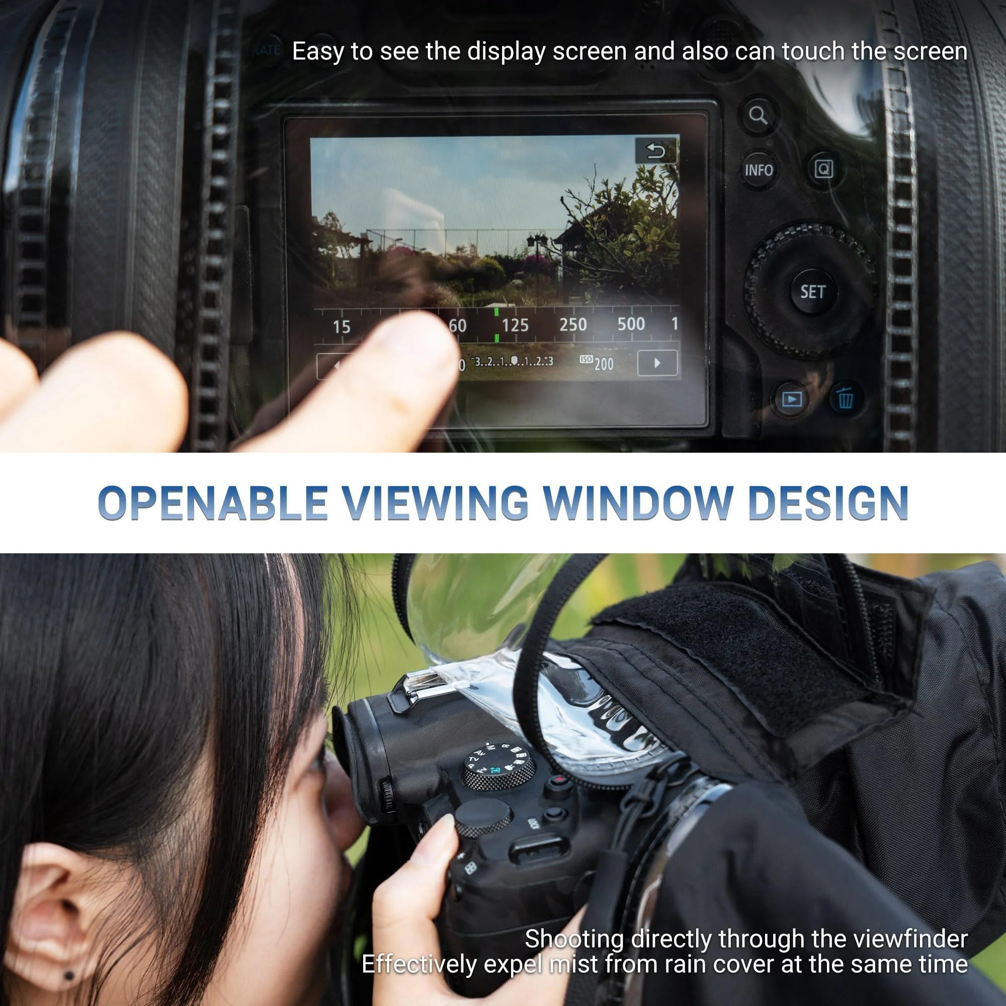 Mirrorless Camera Rain Cover with Openable Viewing Window & Strap Mountable Design Waterproof Camera Raincoat Sleeve Protector for Canon EOS R6 R5 Mark II R8 R7 Rp Nikon Z6III Z6II Z7II Z8 Z5 Z50II Zf Black - Image 3