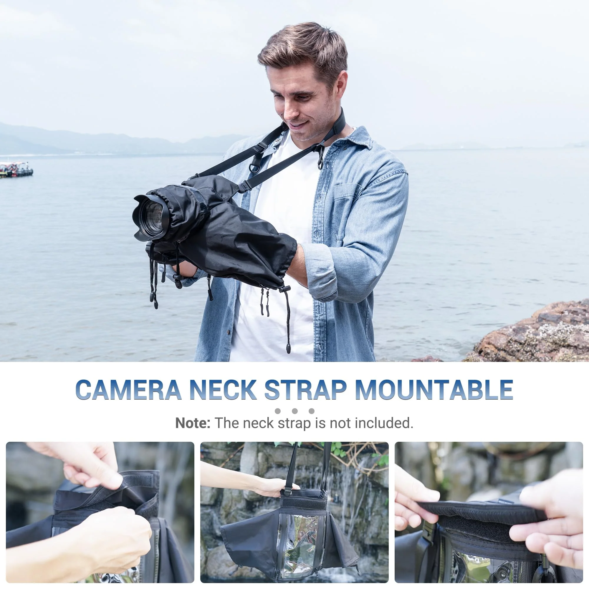 Mirrorless Camera Rain Cover with Openable Viewing Window & Strap Mountable Design Waterproof Camera Raincoat Sleeve Protector for Canon EOS R6 R5 Mark II R8 R7 Rp Nikon Z6III Z6II Z7II Z8 Z5 Z50II Zf Black - Image 4