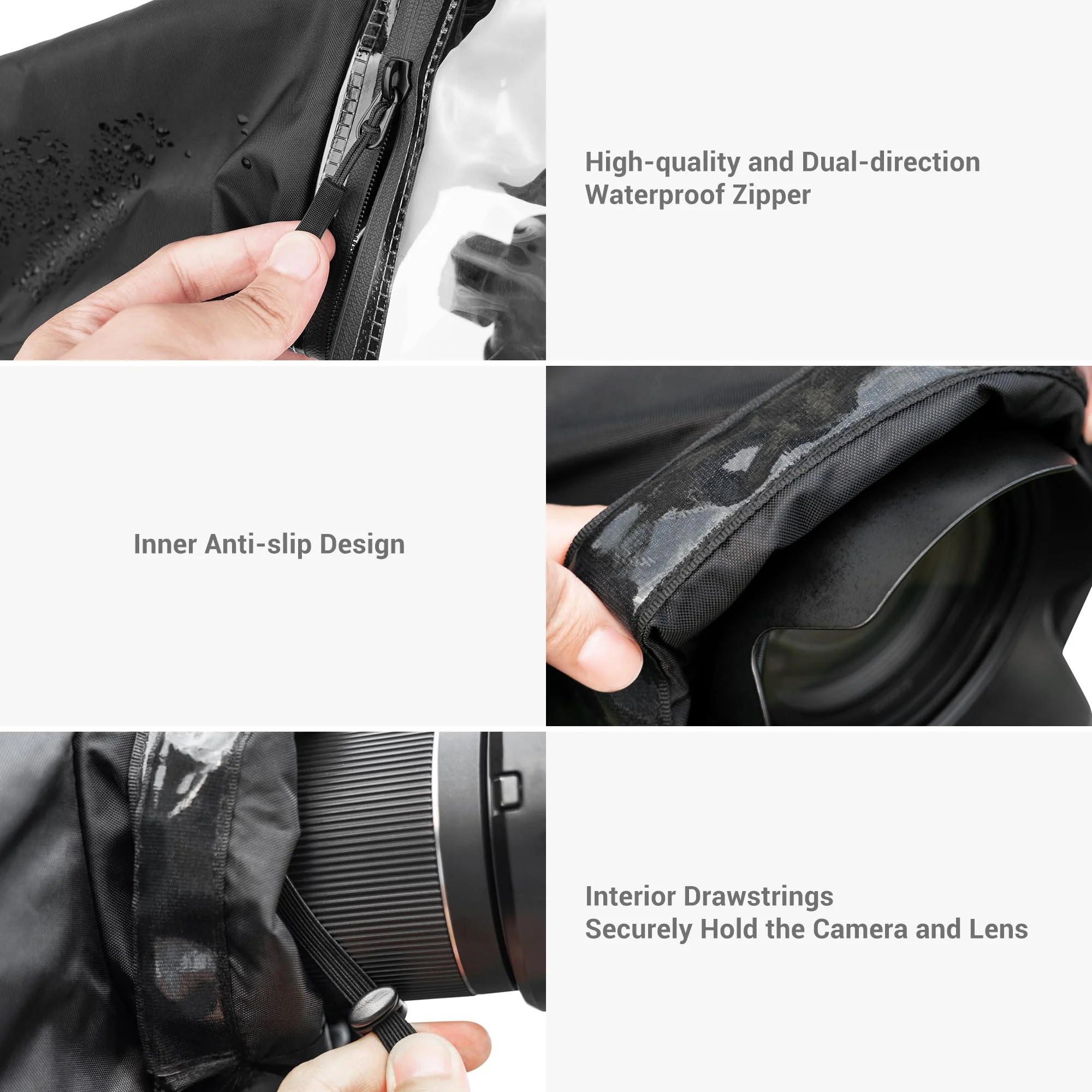 Mirrorless Camera Rain Cover with Openable Viewing Window & Strap Mountable Design Waterproof Camera Raincoat Sleeve Protector for Canon EOS R6 R5 Mark II R8 R7 Rp Nikon Z6III Z6II Z7II Z8 Z5 Z50II Zf Black - Image 6