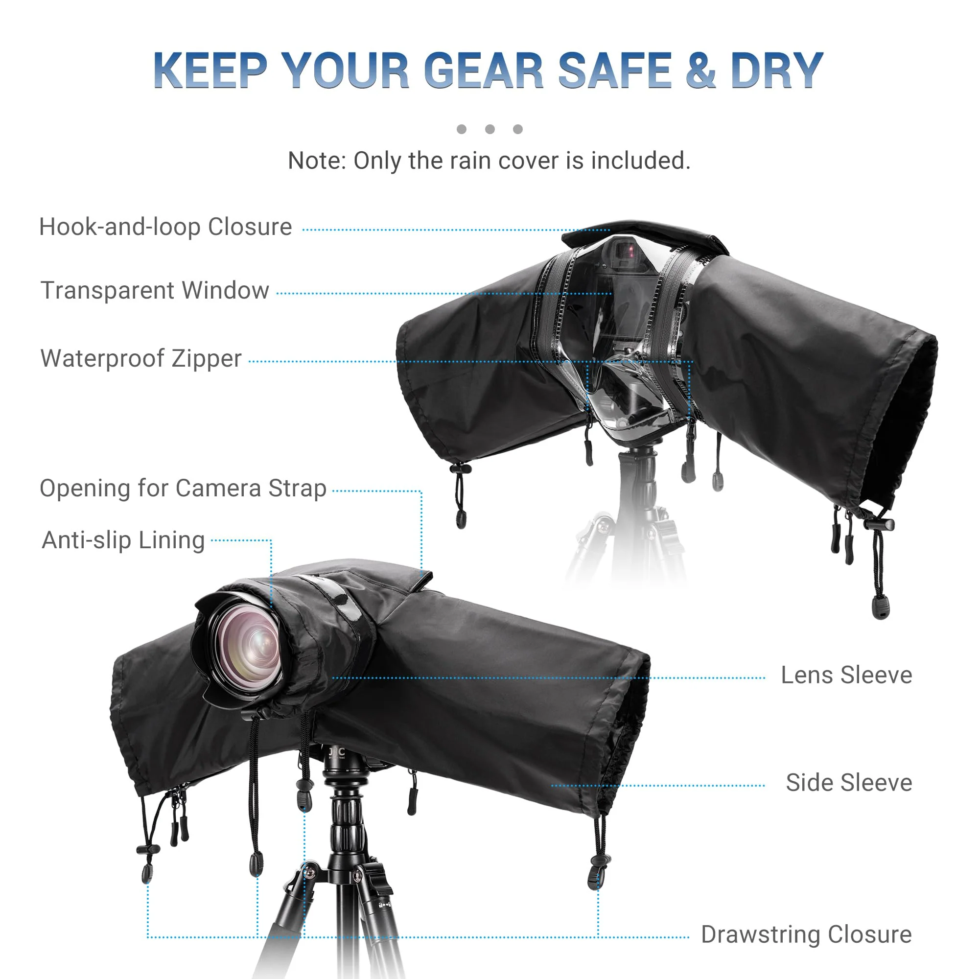 Mirrorless Camera Rain Cover with Openable Viewing Window & Strap Mountable Design Waterproof Camera Raincoat Sleeve Protector for Canon EOS R6 R5 Mark II R8 R7 Rp Nikon Z6III Z6II Z7II Z8 Z5 Z50II Zf Black - Image 9