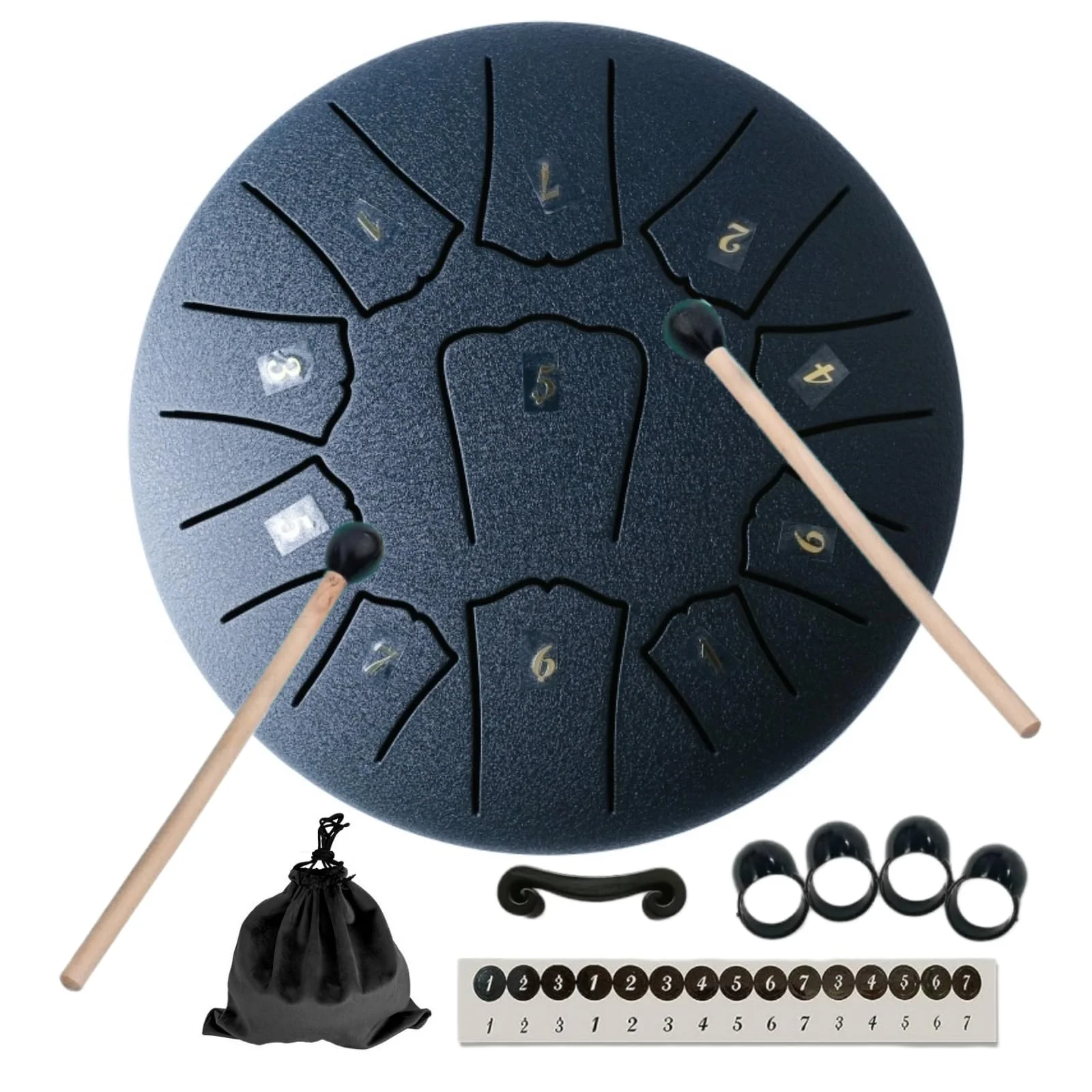 Miwayer Rain Chime Drum for Garden, 6 Inch 11 Notes, Steel Tongue Drum, Chakra Drum for Music Education, Camping, Entertainment, Meditation, Yoga (Navy Blue, 6 Inch 11 Notes) Navy Blue