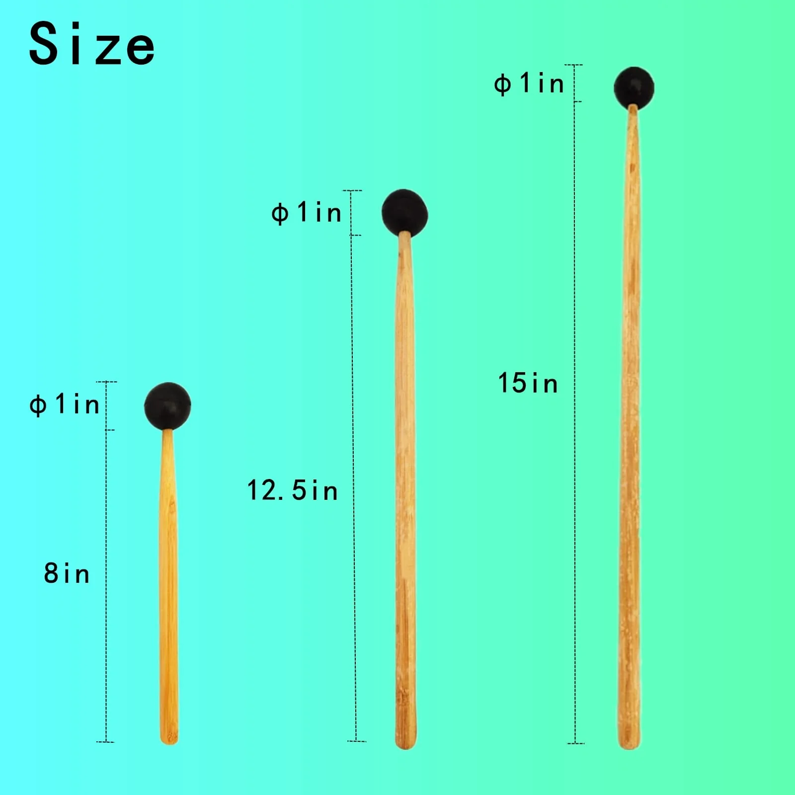 Miwayer Rubber Mallet 8/12.5/15in Drumsticks for Percussion Such as Tongue Drum, Xylophone, Glockenspiel, Handpan (8in) 8in - Image 4