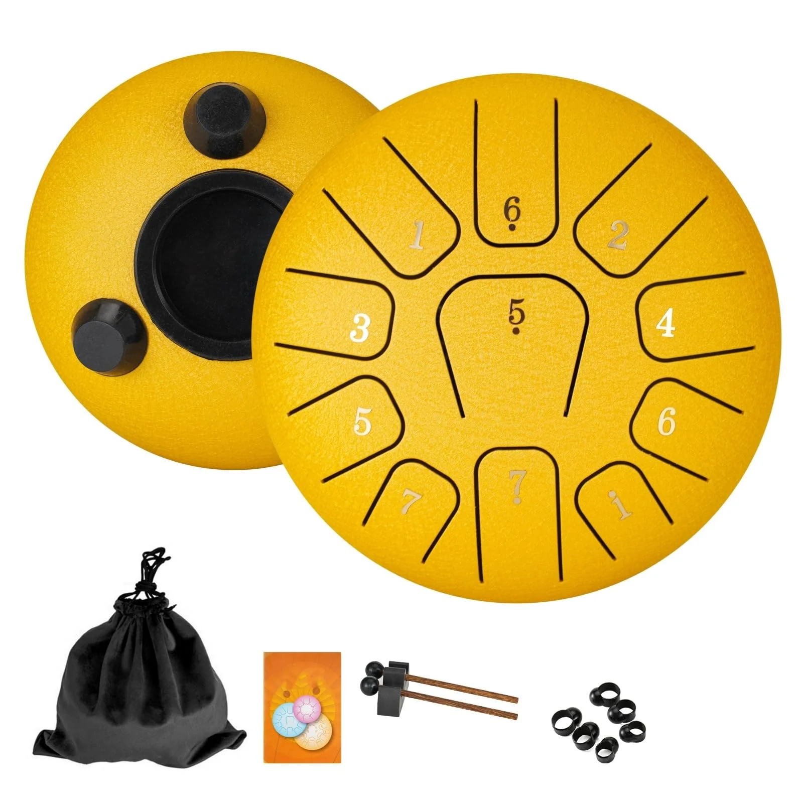 Miwayer Steel Tongue Drum, 6 Inch 11 Notes, Rain Chime Drum for Garden, Chakra Drum for Music Education, Camping, Entertainment, Meditation, Yoga (Golden, 6 Inch 11 Notes) Golden