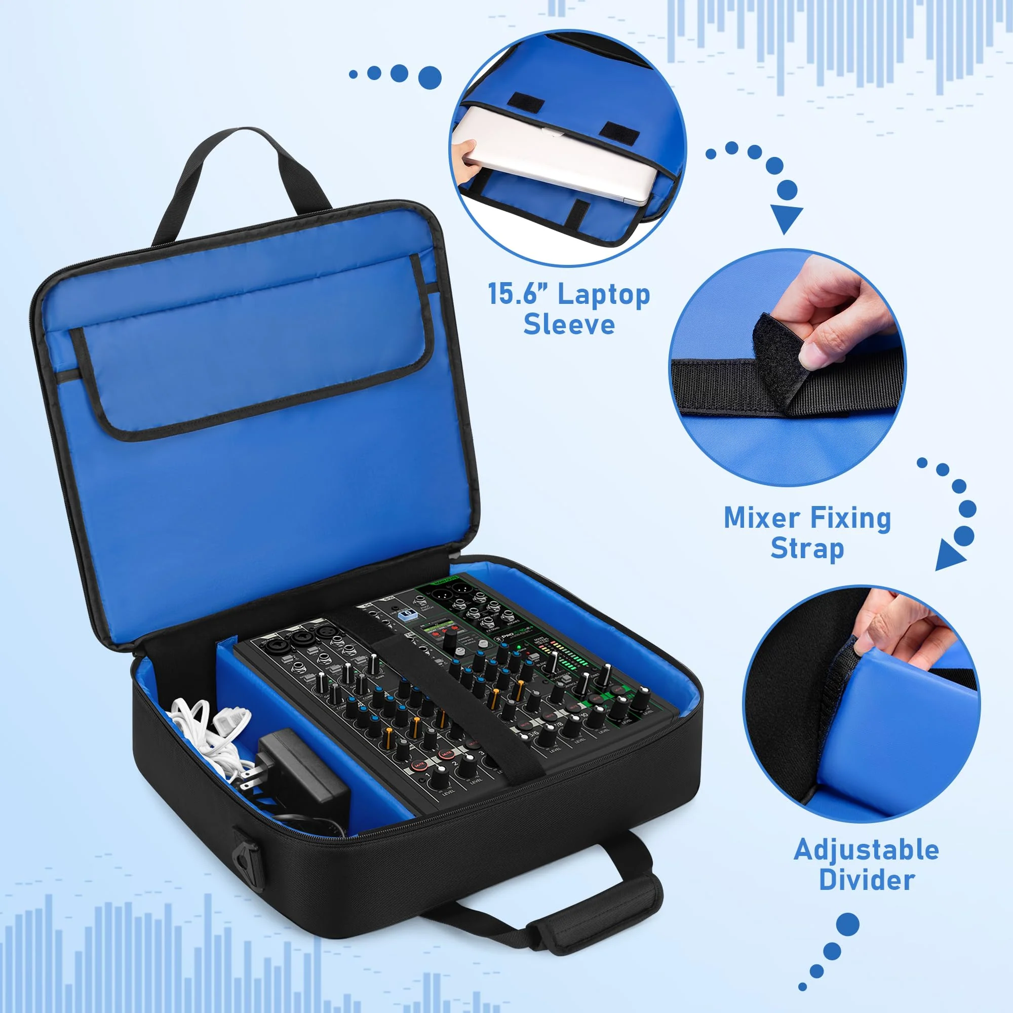 Mixer Travel Bag Compatible with Mackie ProFX12v3/ProFX10v3, Audio Mixer Carrying Case with Multi-Pockets for Mics, Cables and More Equipment (Patented Design) - Image 3