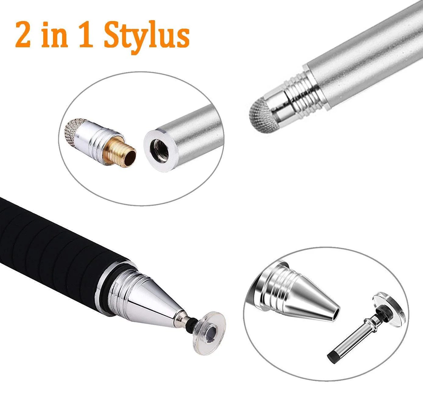 Mixoo Smart Pen,Disc & Fiber Tip 2 in1 Series,Capacitive Stylus Tip,High Sensitivity & Precision,Stylus Pens for Touch Screens (Space Grey) Space Gray - Image 3