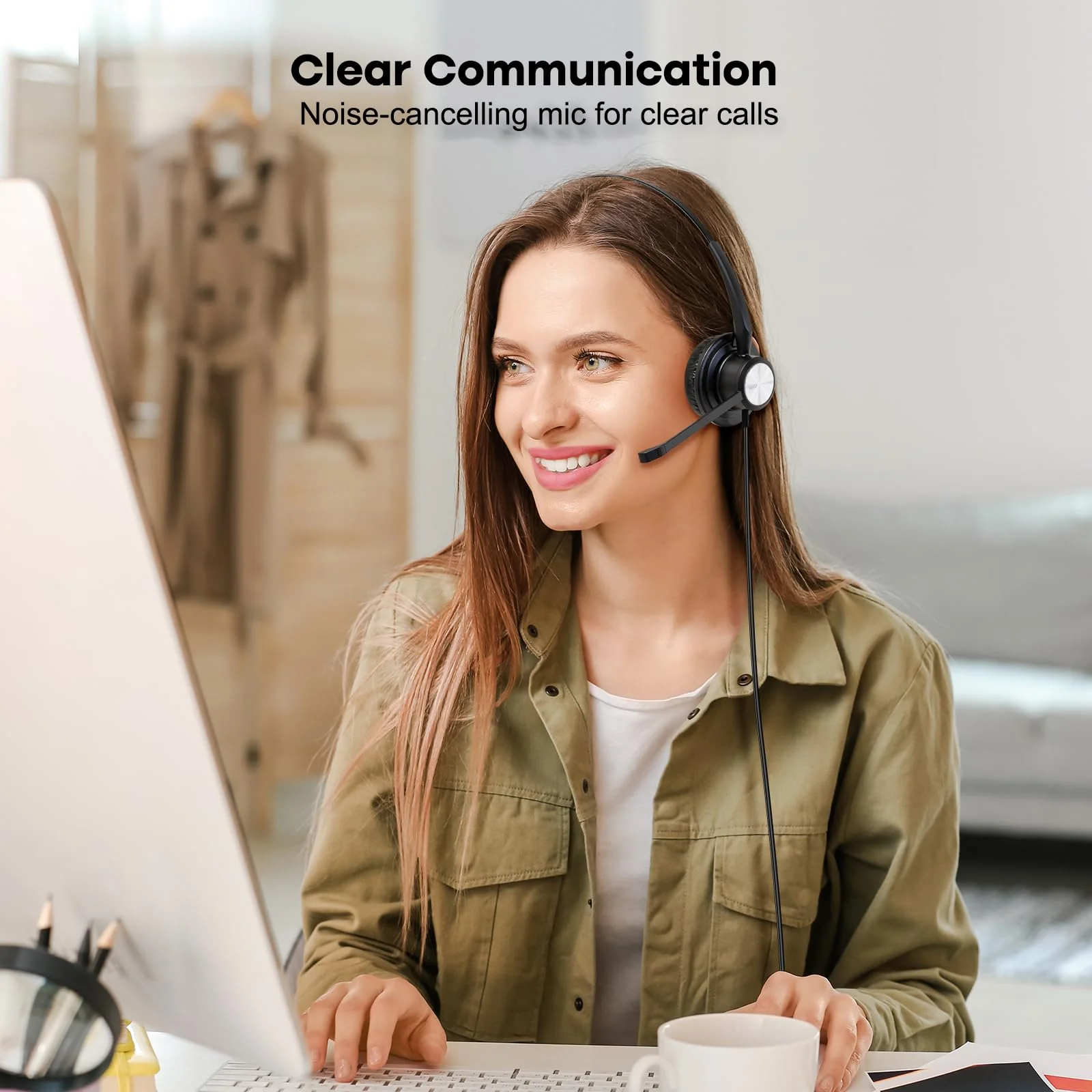 MKJ Cisco Phone Headset Corded RJ9 Telephone Headset with Noise Cancelling Microphone for Cisco CP-7821 7841 7942G 7931G 7940 7941G 7945G 7960 7961G 7962G 7965G 7975G 8811 8841 8861 9951 9971 - Image 2