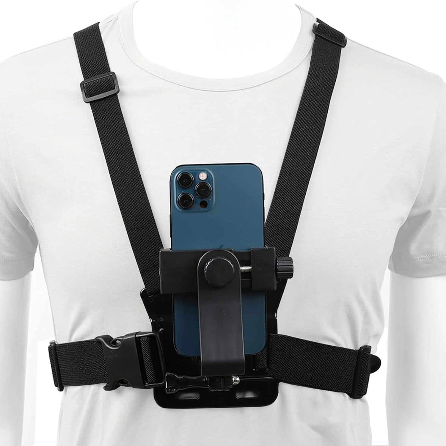Mobile Phone Chest Mount Harness Strap Cell Phone Holder Mount for Video Recording Bike/Kayak/Fishing/Skateboard POV/VLOG for iPhone/Samsung for GoPro Hero 11 10 9 8/Insta360/DJI Action Camera, Black