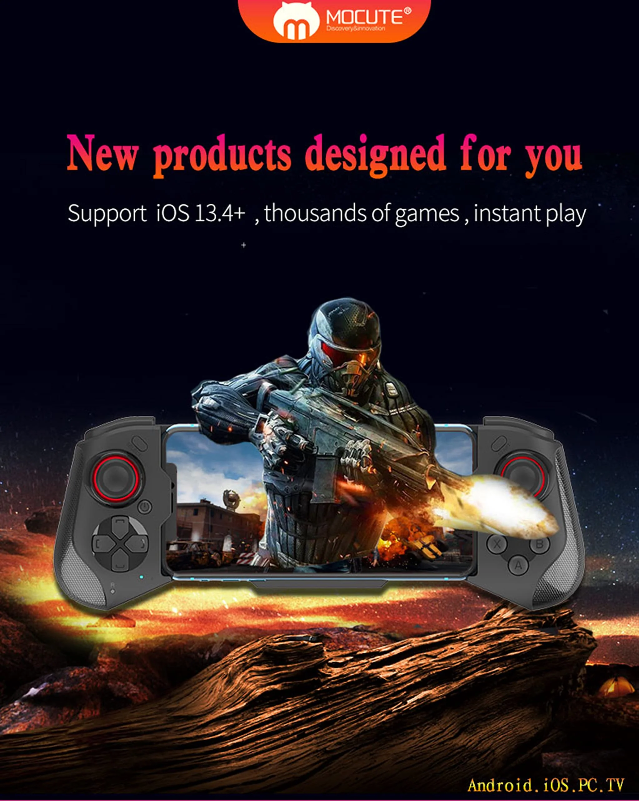 Mobile Wireless game Controller for iPhone 14/14Plus/13 /13Pro /12/12 Pro/11/ 11pro Max Samsung Galaxy 22/22/21/20 One Plus, TCL LG, Tablet,Android smartphone PC (Only the game in MFI)(BLACK) BLACK - Image 2