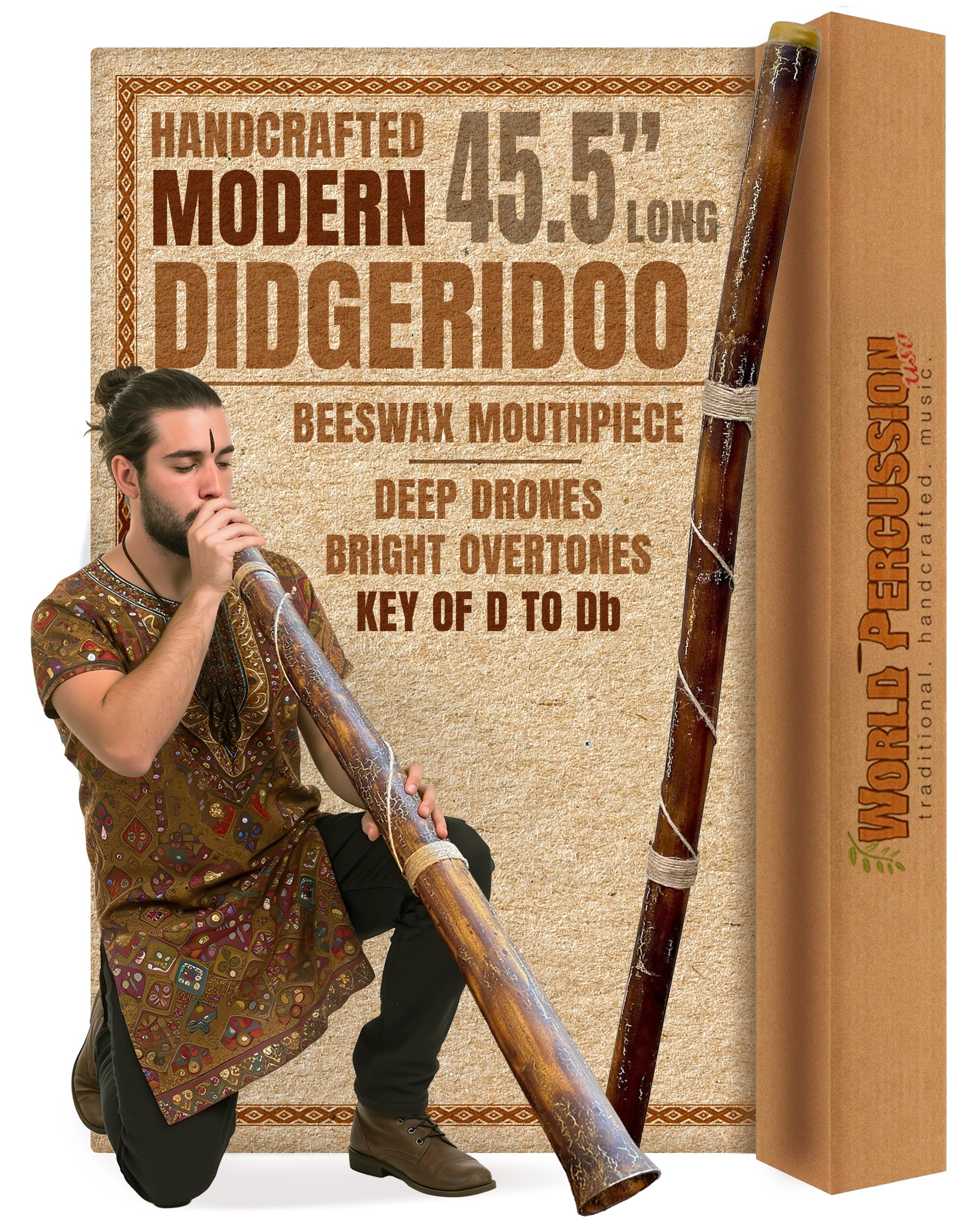 Modern Didgeridoo Instrument – Hand-fired with Beeswax Mouthpiece, Durable and Lightweight, Ideal for Beginners – Key of D