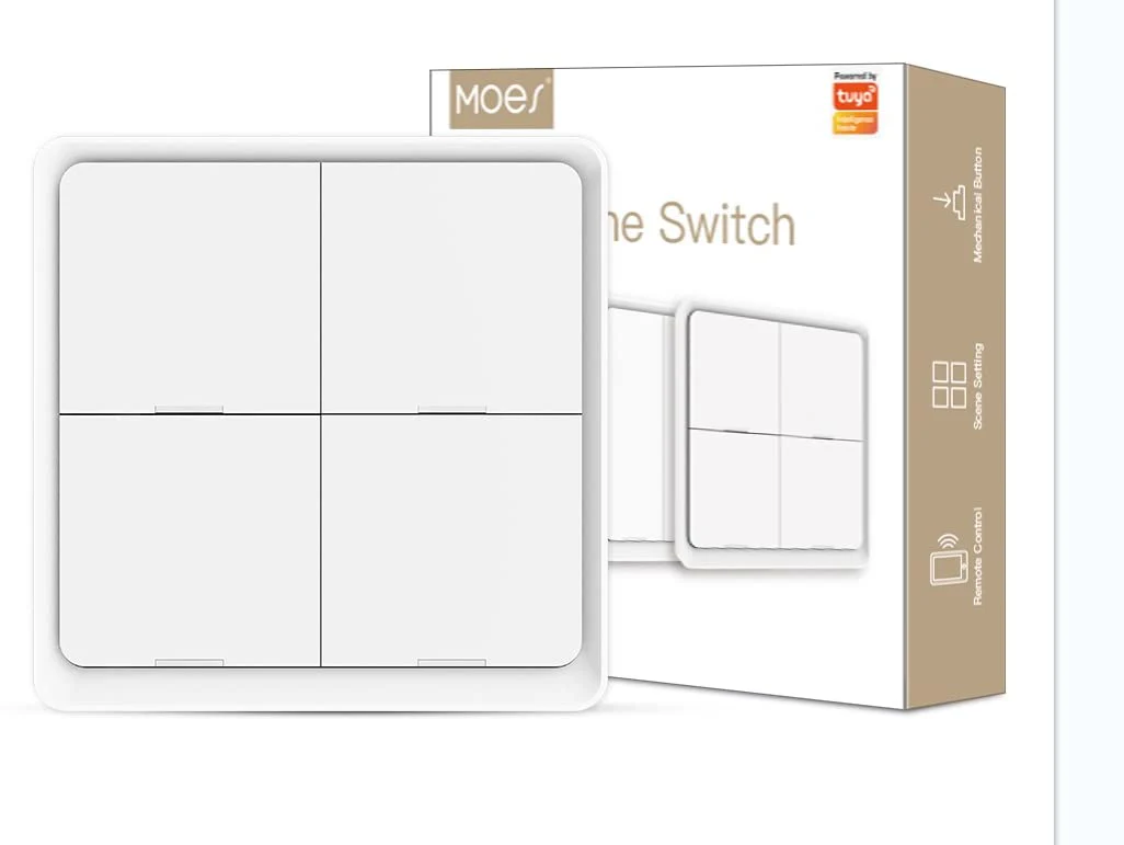 MOES ZigBee Scene Switching Tuya Smart Device, 4 Buttons 12 Scene Change, Smart Home Automation, Requires MOES ZigBee Gateway, Battery Included, White 4 Gang 12 Szene