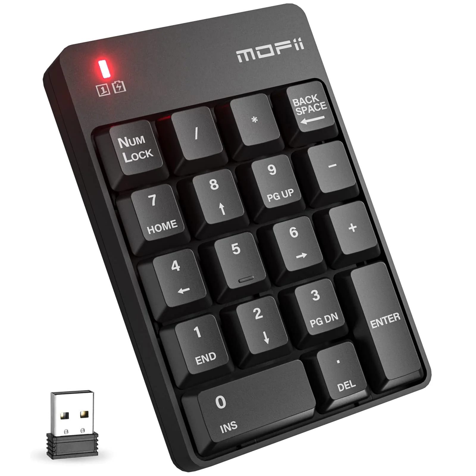 MOFII Wireless Number Pad - 2.4G Numeric Keypad Silent 19 Keys USB Keypads, Portable Financial Accounting Numpad 10 Key for Laptop/Notebook/Surface Pro/PC - Black Wireless Black kaypad