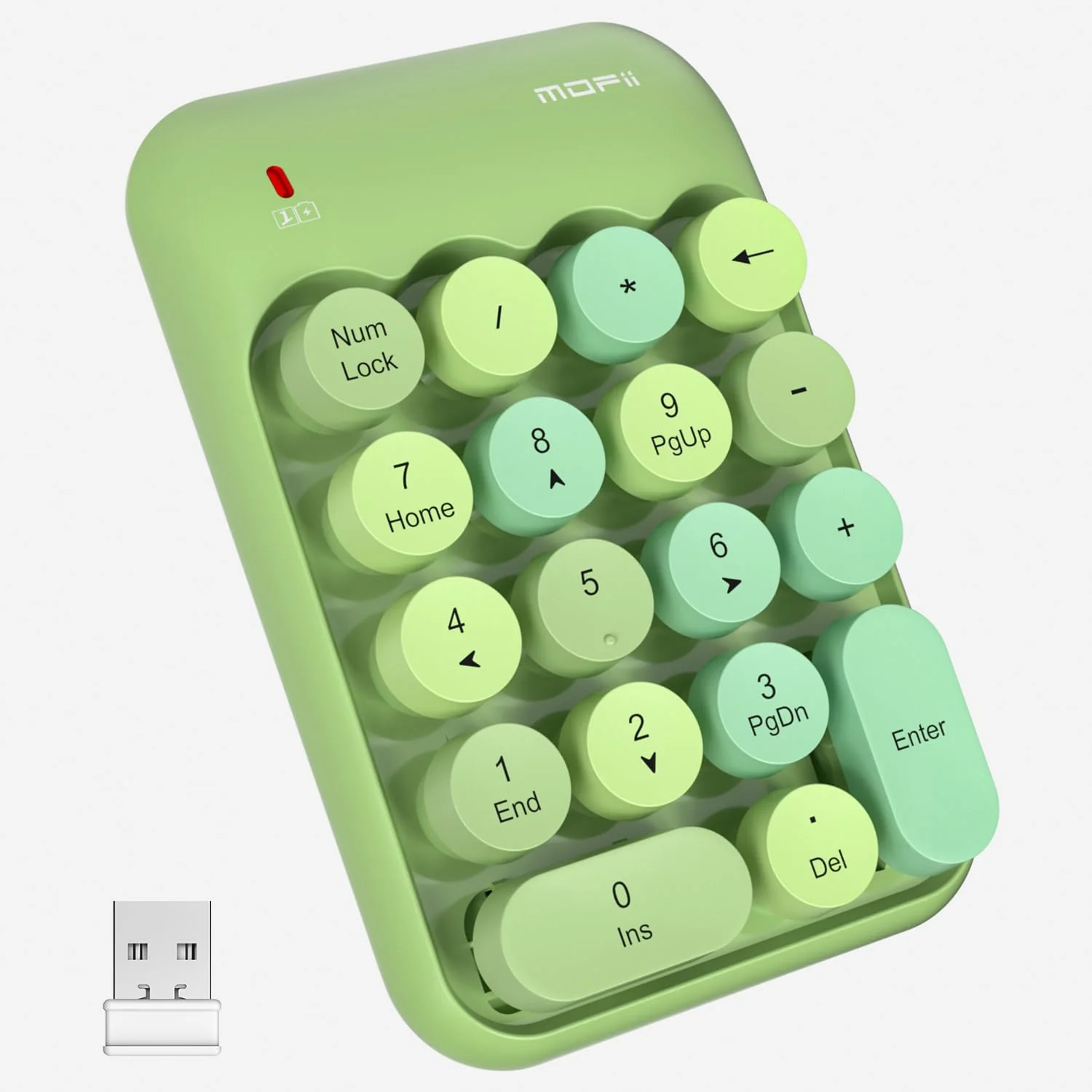 MOFII Wireless Number Pads - Green Numeric Keypad 18 Keys USB 2.4G Round Keycap Colorful Extensions Keypads, Financial Accounting Portable Numpad 10 Key for Laptop/PC/Notebook/Surface Pro