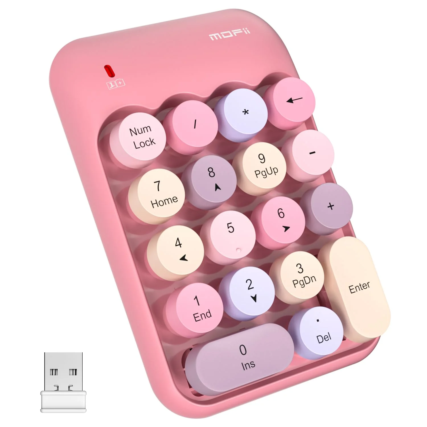 MOFII Wireless Number Pads - Pink Numeric Keypad 18 Keys USB 2.4G Round Keycap Colorful Extensions Keypads, Financial Accounting Portable Numpad 10 Key for Laptop/PC/Notebook/Surface Pro