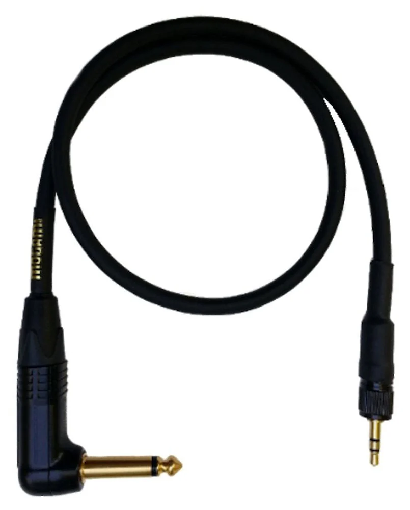 Mogami Gold BPSE TS-30R Belt Pack Instrument Cable for Wireless Instrument Systems, 1/4" TS Male Plug to 3.5mm Locking TRS Male Plug, Right Angle to Straight Connectors, 30 Inch