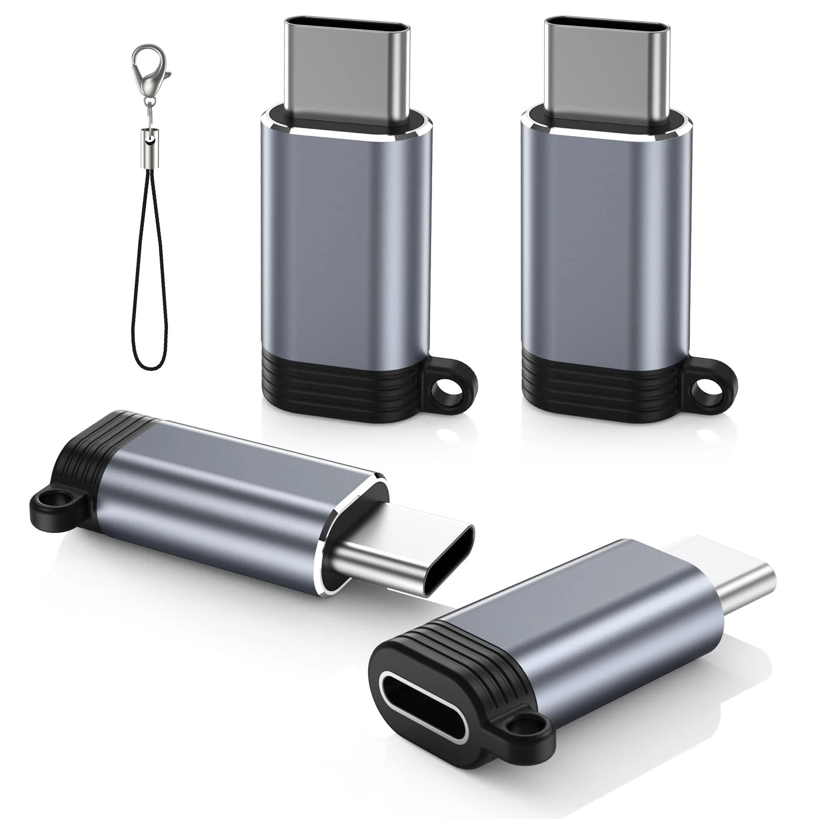 MoKo 4 Pack Lightning Female to USB C Male Adapter, iPhone to USB C Adapter for iPhone 15/16 Pro/16 Pro Max/16 Plus, Galaxy S24, iPad Air/Pro, for Charging/Data Transfer, NOT for Audio/OTG, Gray