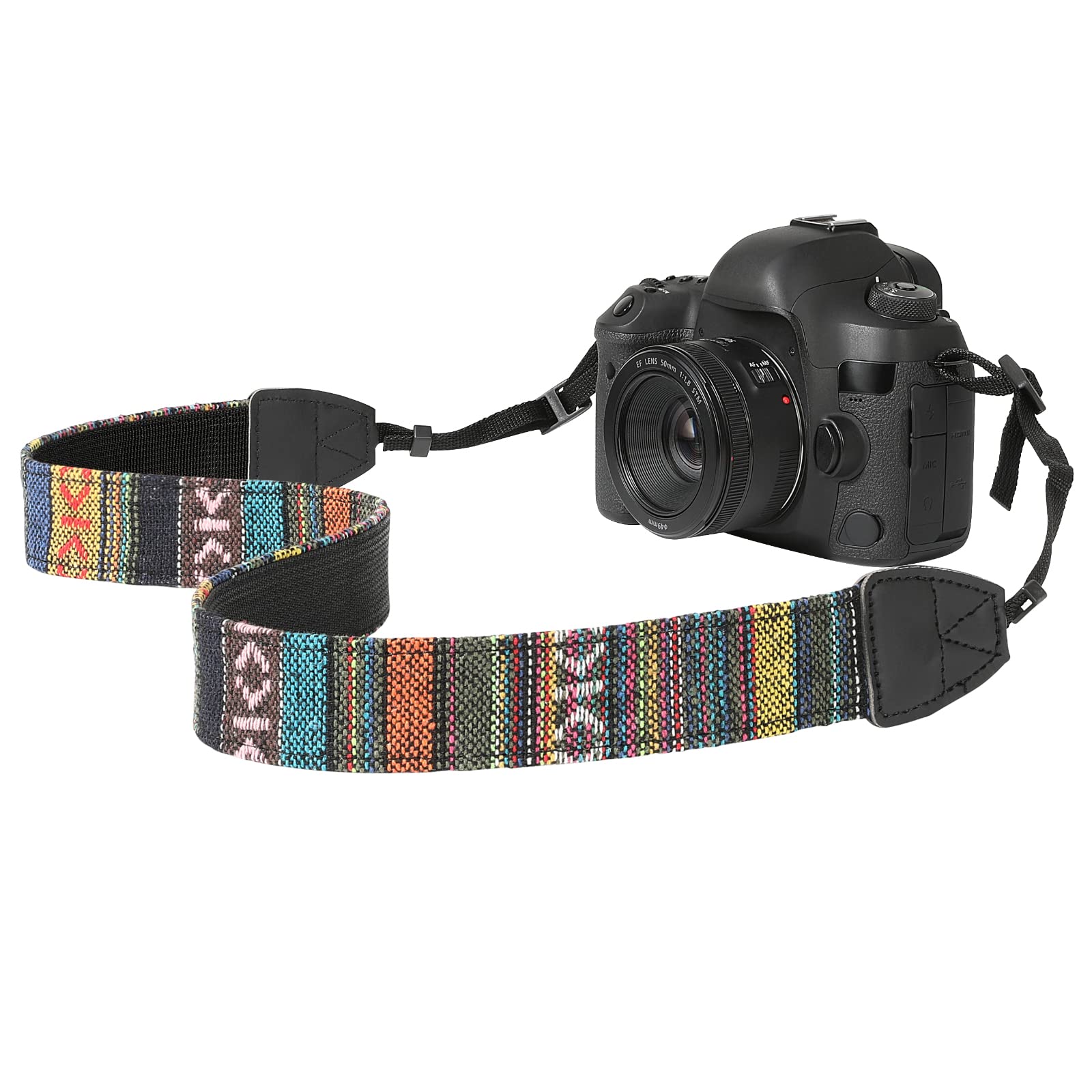 MoKo Camera Strap, Retro Cotton Canvas Woven Strap Universal Shoulder Neck Sling Belt for ALL DSLR/SLR Cameras Canon/Sony/Nikon, Adjustable Thin Strap for Adults & Kids, Colorful Stripe