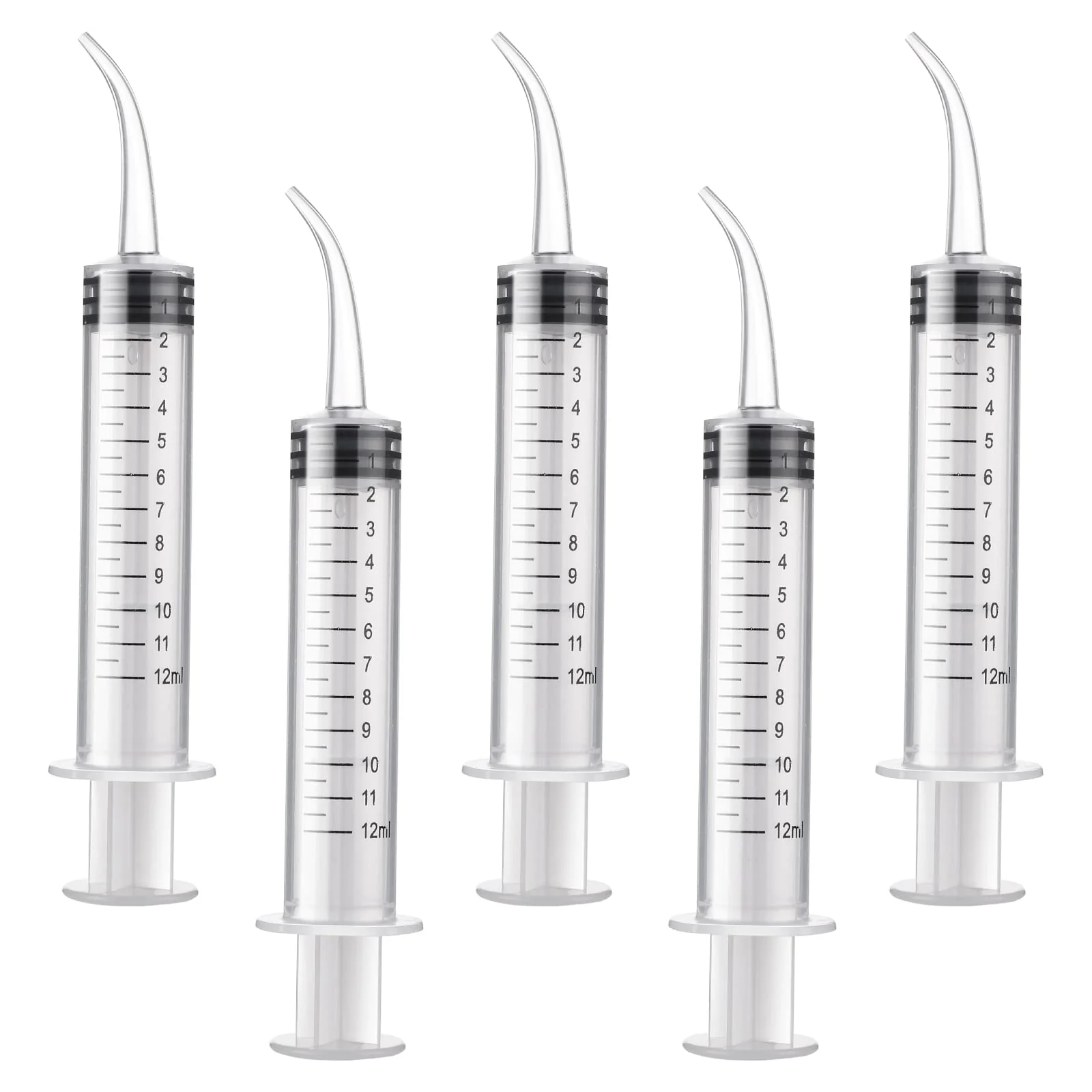 Molain Pack of 5 12ml Mouth Syringe Ear Cleaning Solution Empty Tube Extraction Hook Syringe Removal Accessories with Curved Tip Picks Dental Care