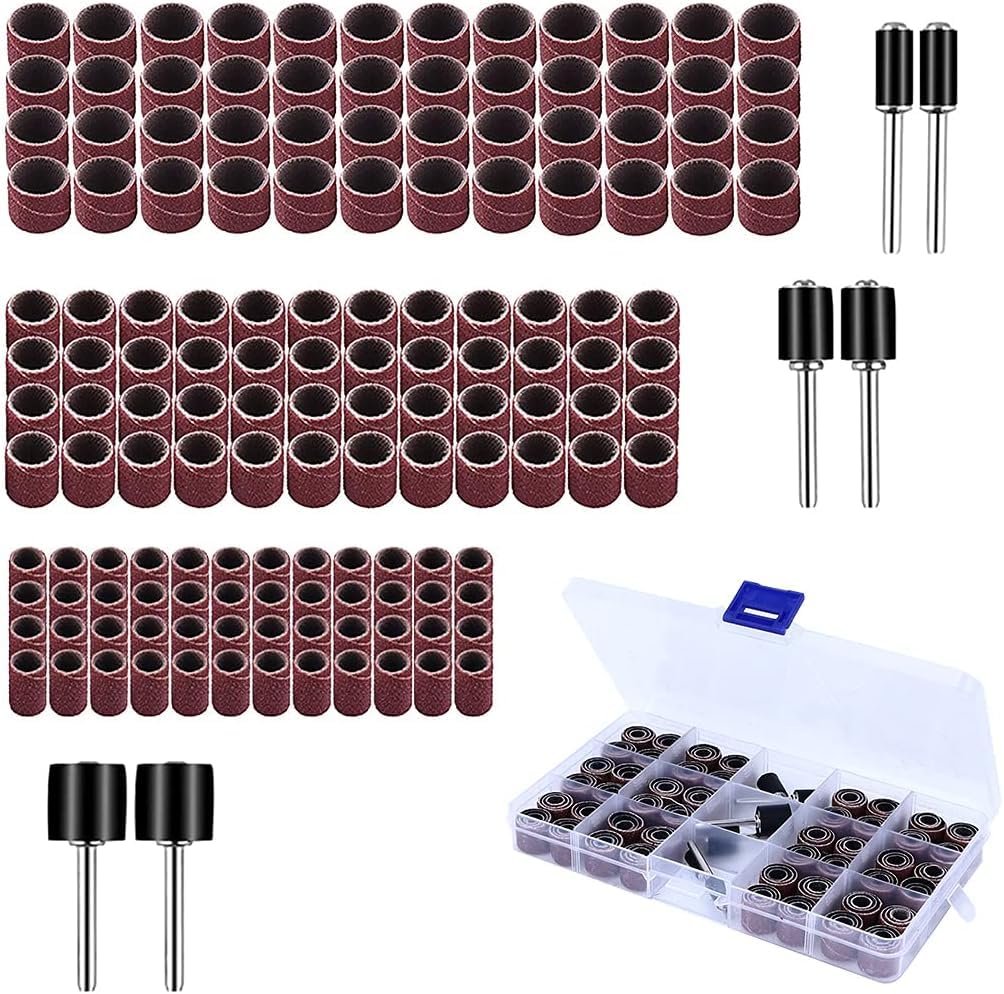 MOLENCO Sanding Sleeves Set, Drum Sander Set with 144 Pieces Sanding Belt Sleeves and 6 Pieces Sanding Rollers for Dremel Rotary Tool - 150 Pieces with Free Box