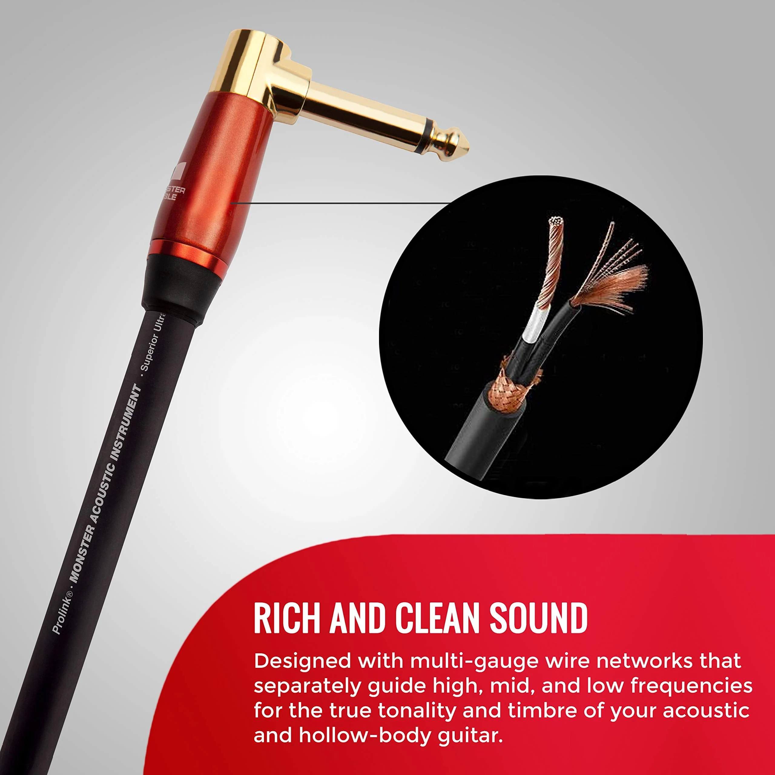 Monster Prolink Acoustic Instrument Cable. 12 ft Guitar Cable. Right Angle to Straight Cable w/Superior Delivery Speed. Rich & Clean Sound Cord Instrument Cable. - Image 3