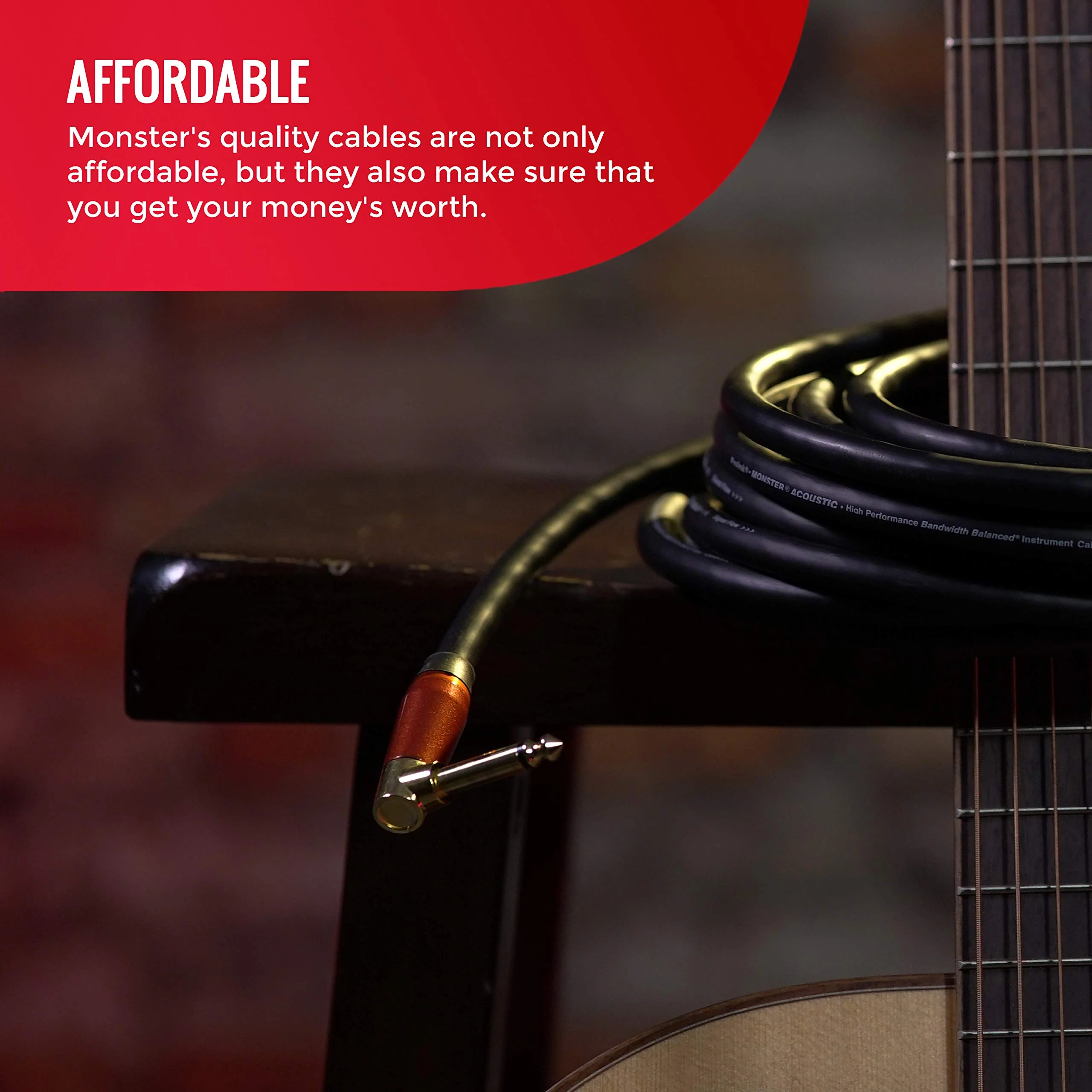 Monster Prolink Acoustic Instrument Cable. 8 in Guitar Cable. Right Angle to Right Angle Monster Cable w/ Superior Delivery Speed. Rich & Clean Sound Monster Cord. Monster Instrument Cable - Image 5