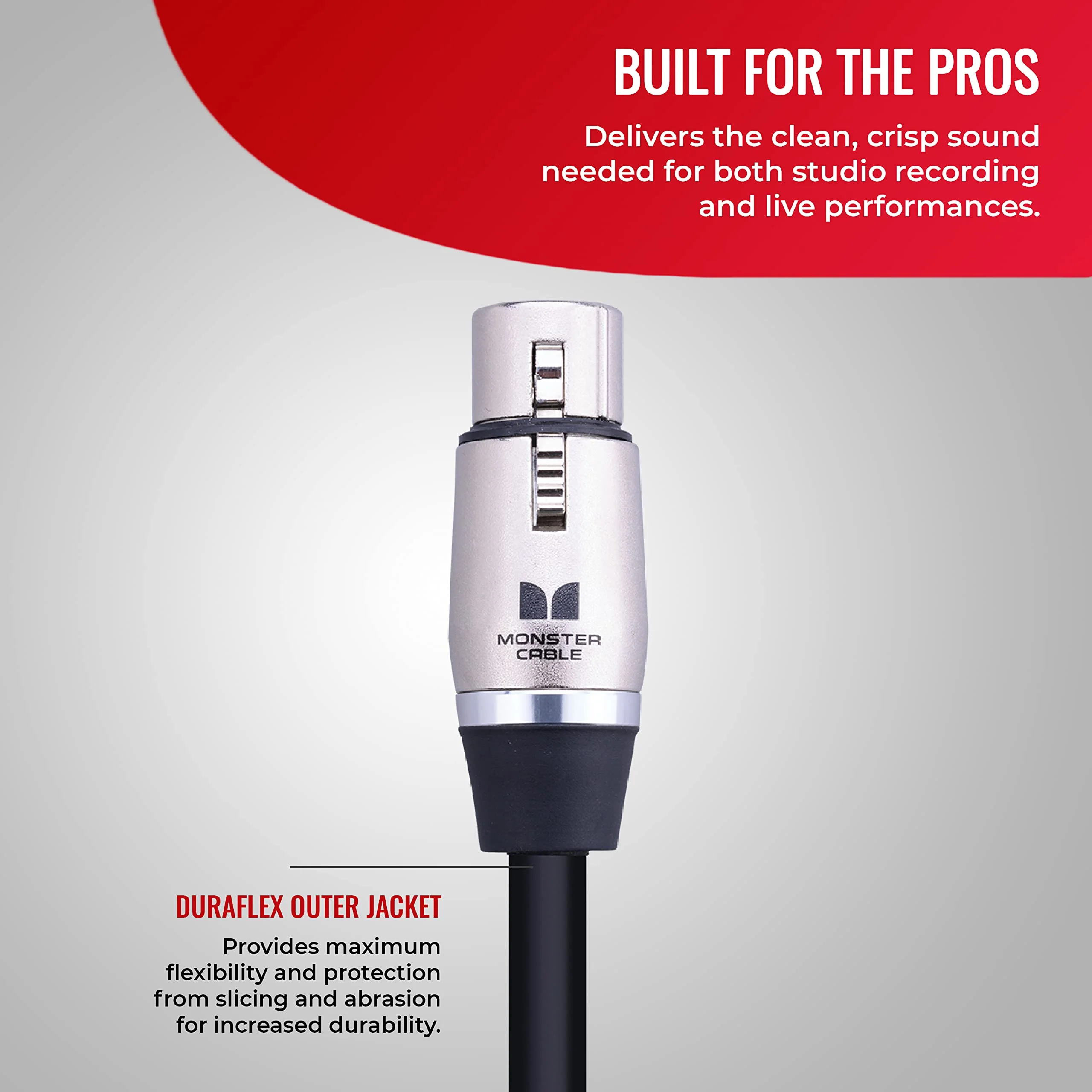 Monster Prolink Performer 600 Microphone Cable - Engineered with Custom XLR Connectors, Microfiber Dielectric, Duraflex Jacket, and Carbon Polymer Shielding, 20 ft. Cable - Image 2