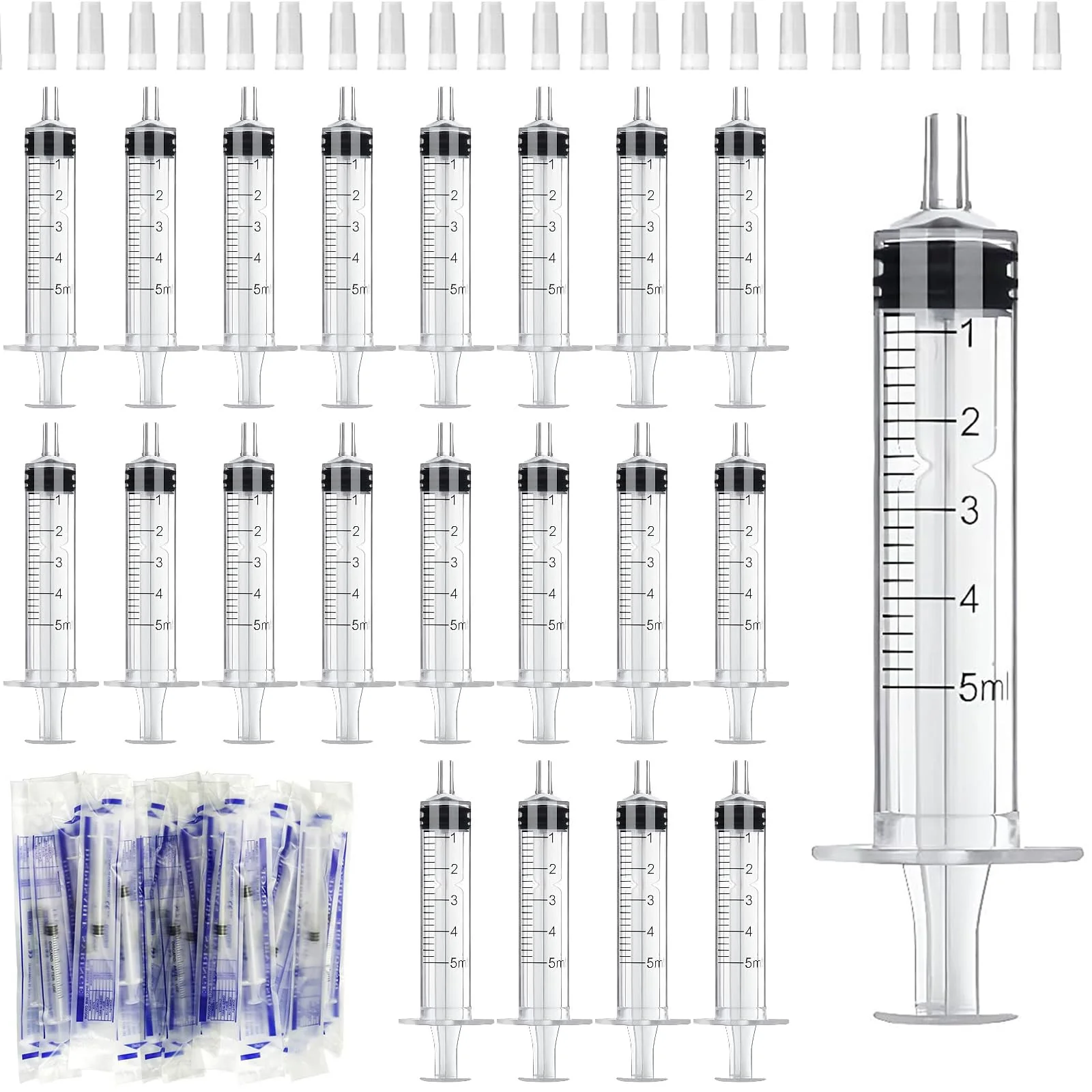 Mooshy Pack of 30 5 ml Syringes Plastic Syringes with Lid Sterile Colostrum Syringe Without Needles Dosing Syringe in Individual Packaging for Animal Feeding for Dispensing Scientific Laboratory