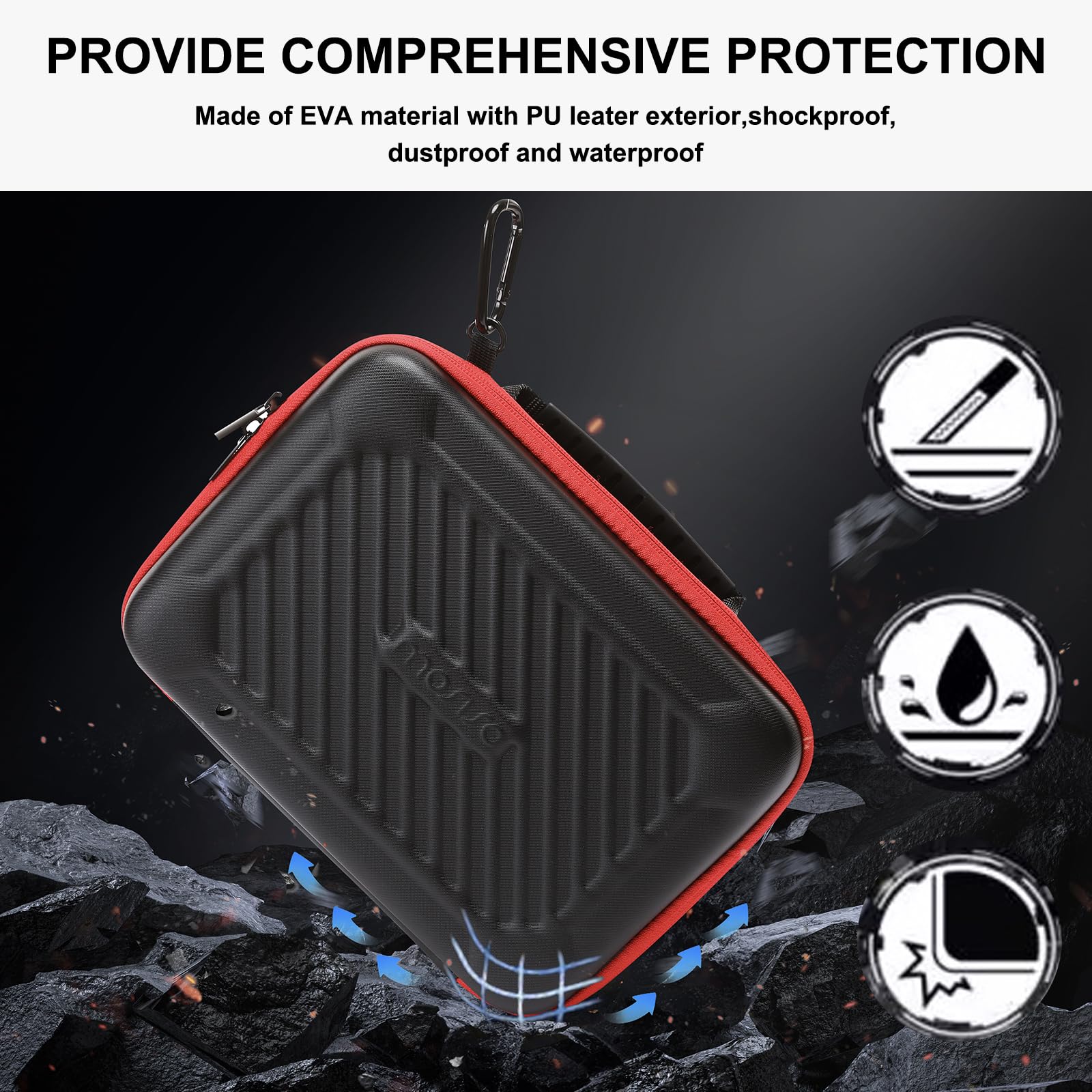 MOSISO Camera Case Compatible with GoPro Hero 12/11/10/9/8/7, Hard Travel Carrying Case Compatible with AKASO EK7000/V50/Brave 4/7 LE/8, EVA Case with Handle & Snap Hook for Action Camera, Black - Image 4