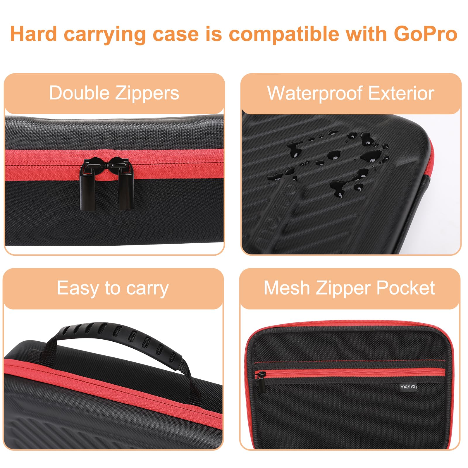 MOSISO Camera Case Compatible with GoPro Hero 12/11/10/9/8/7, Hard Travel Carrying Case Compatible with AKASO EK7000/V50/Brave 4/7 LE/8, EVA Case with Handle & Snap Hook for Action Camera, Black - Image 7