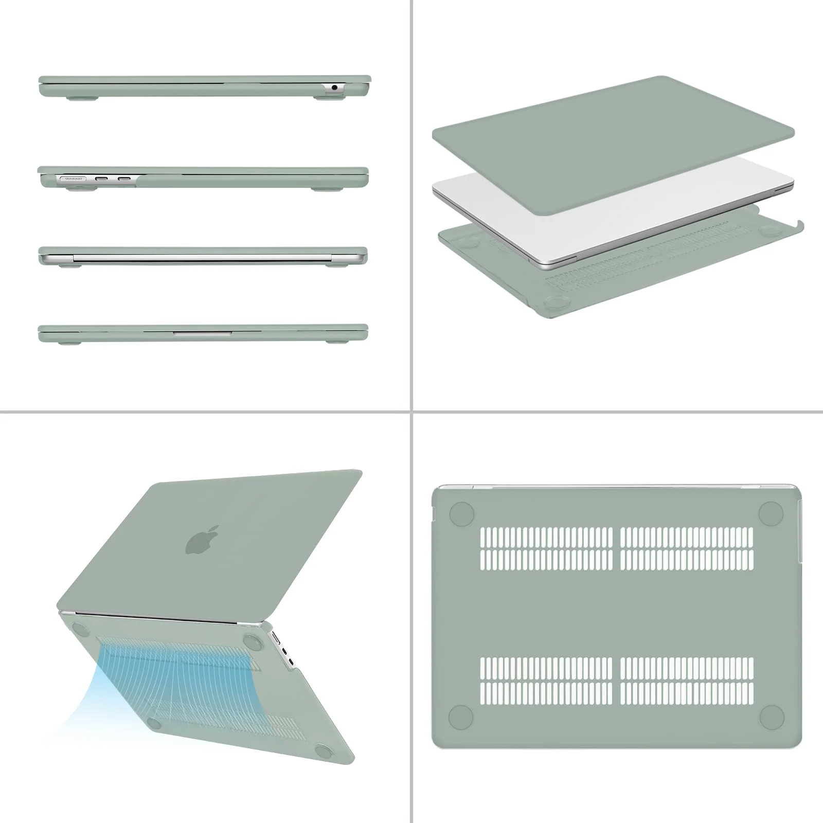 MOSISO Compatible with MacBook Air 13.6 inch Case 2022 2023 2024 Release M3 A3113 M2 A2681 with Touch ID, Plastic Hard Shell Case&Keyboard Cover&Screen Protector&Type C Adapter 2 Pack, Antique Green - Image 5