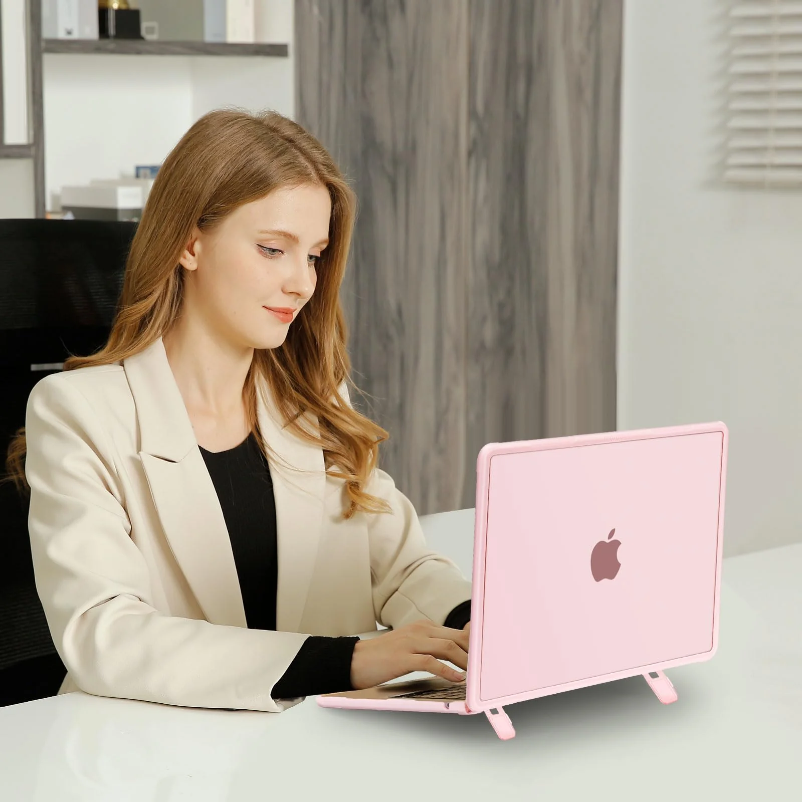 MOSISO Compatible with MacBook Air 13.6 inch Case 2022-2024 M3 A3113 M2 A2681 Touch ID, Heavy Duty Shockproof Plastic Hard Case with Fold Kickstand&Keyboard Cover&Screen Protector&Type C, Pink - Image 6