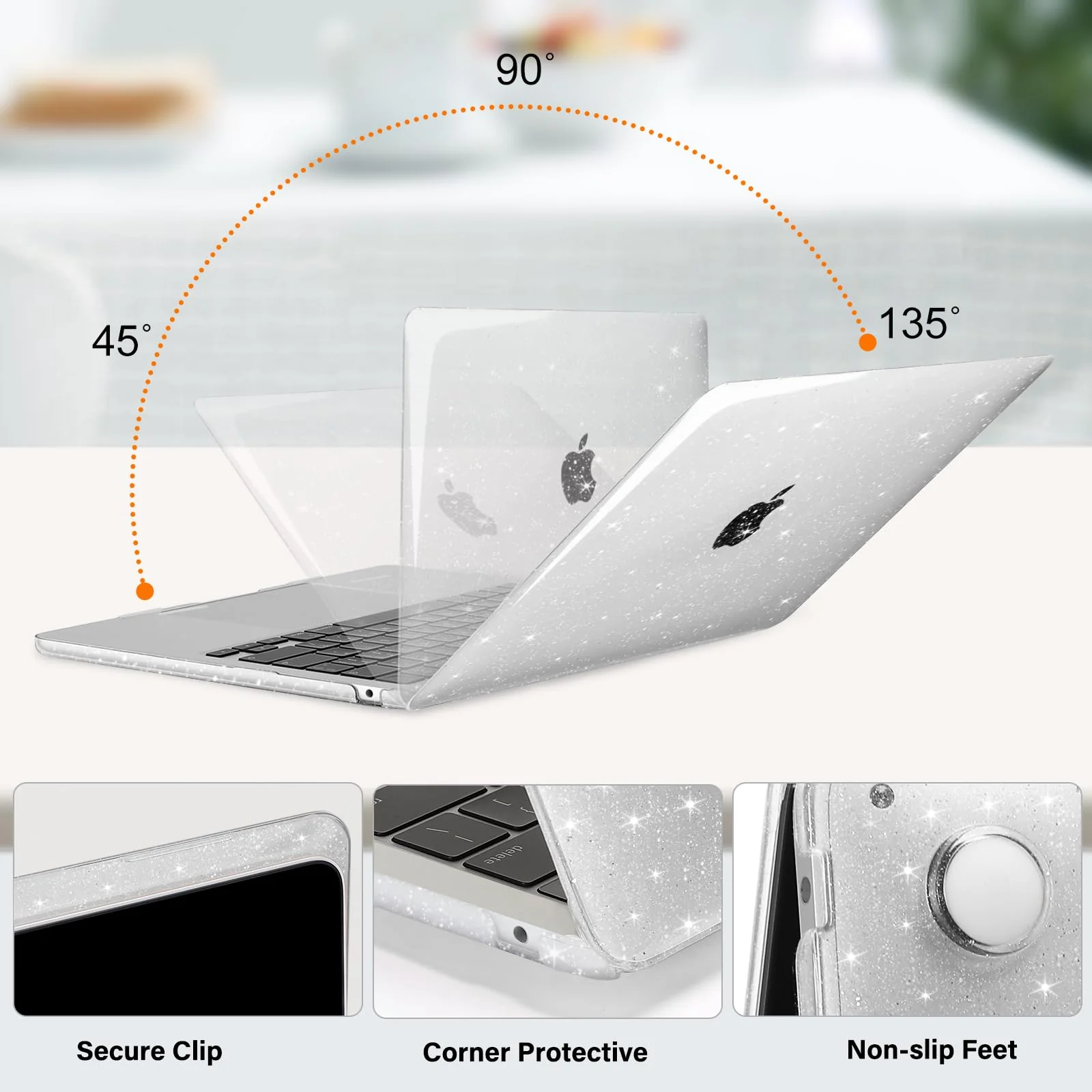 MOSISO Compatible with MacBook Air 13 inch Case 2024 2023 2022 M3 A3113 M2 A2681, Glitter Sparkly Plastic Hard Shell&Keyboard Cover&Screen Film&Type C for MacBook Air 13.6 inch Case, Transparent - Image 4