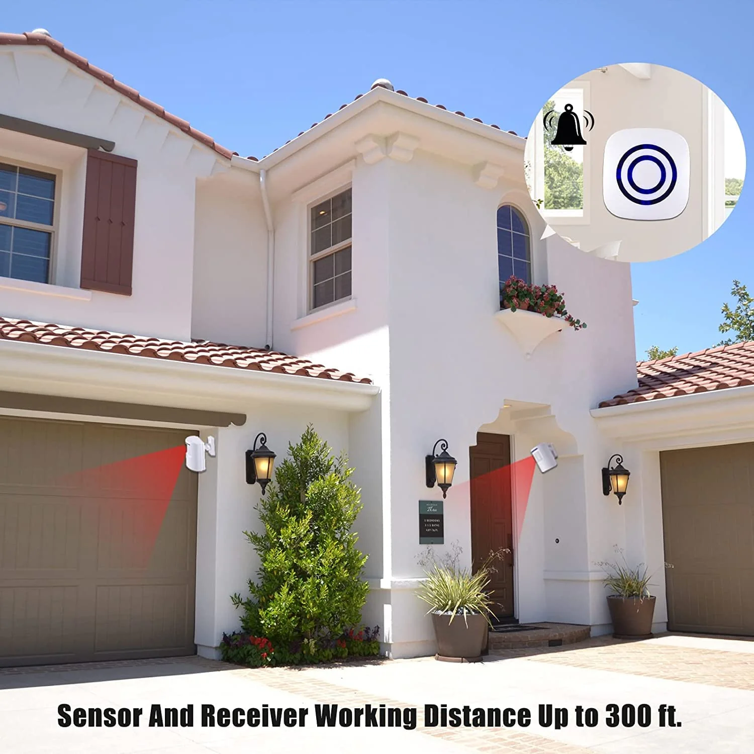 Motion Sensor Alarm, Long Range Wireless Driveway Alarm, Indoor Home Security System Electric Doorbells, 4 Motion Detector and 2 Alarm, 38 Chime Tunes, LED Indicator 2 alarm + 4 detector - Image 5