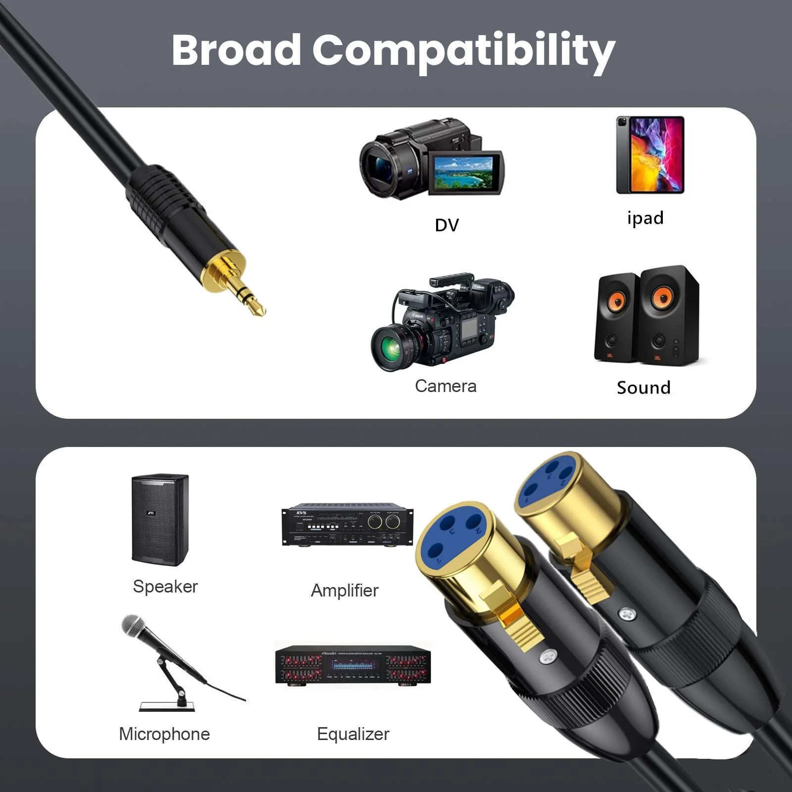 MOTONG XLR Microphone Cable, Gold-Plated 3.5mm Male to Dual XLR Female Unbalanced Interconnection Cable for Microphone, Sound Card, Camcorder & More 0.5M/1.6FT(Male to Female) - Image 4