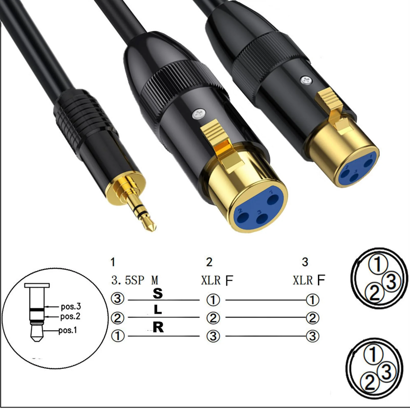 MOTONG XLR Microphone Cable, Gold-Plated 3.5mm Male to Dual XLR Female Unbalanced Interconnection Cable for Microphone, Sound Card, Camcorder & More 0.5M/1.6FT(Male to Female) - Image 5