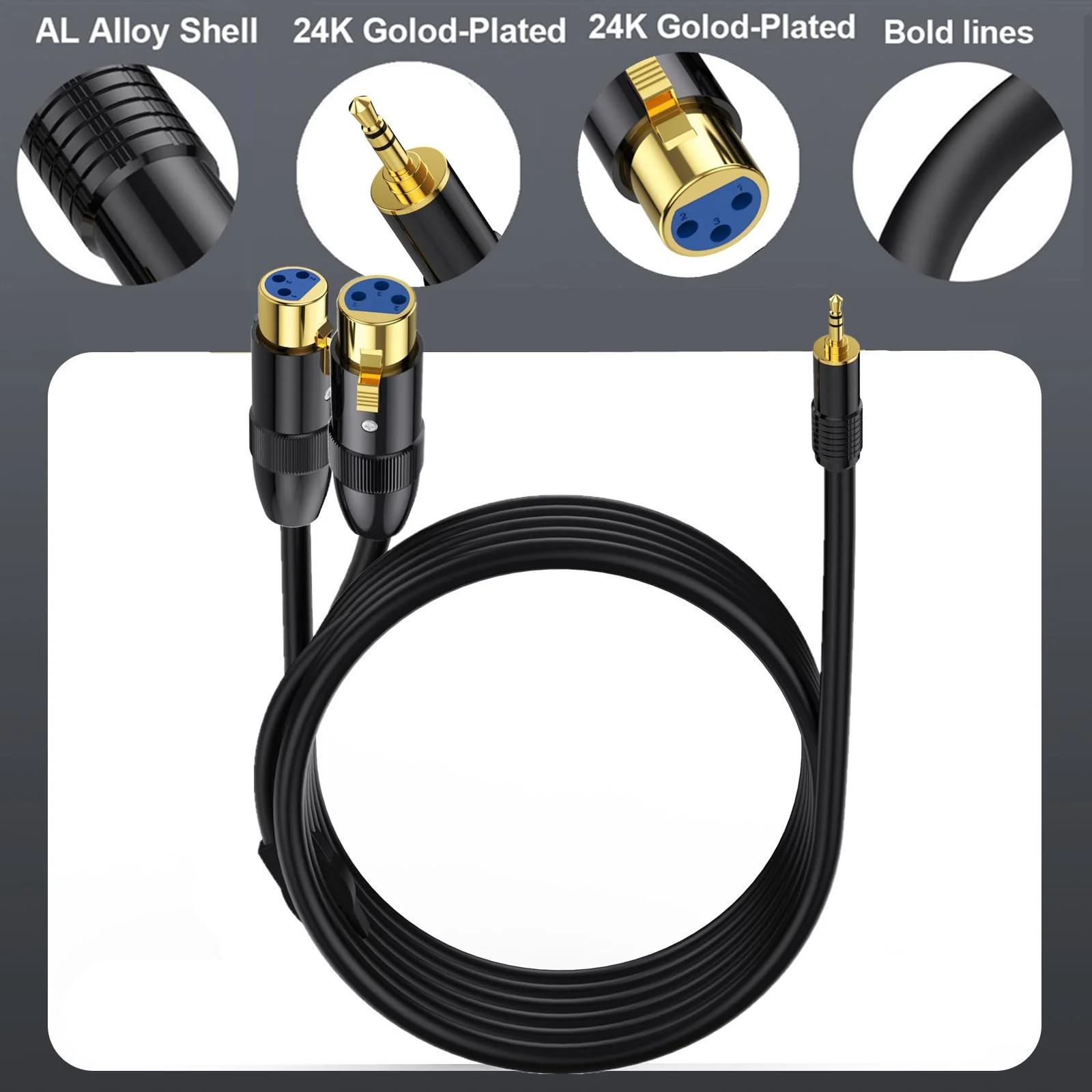 MOTONG XLR Microphone Cable, Gold-Plated 3.5mm Male to Dual XLR Female Unbalanced Interconnection Cable for Microphone, Sound Card, Camcorder & More 0.5M/1.6FT(Male to Female) - Image 6