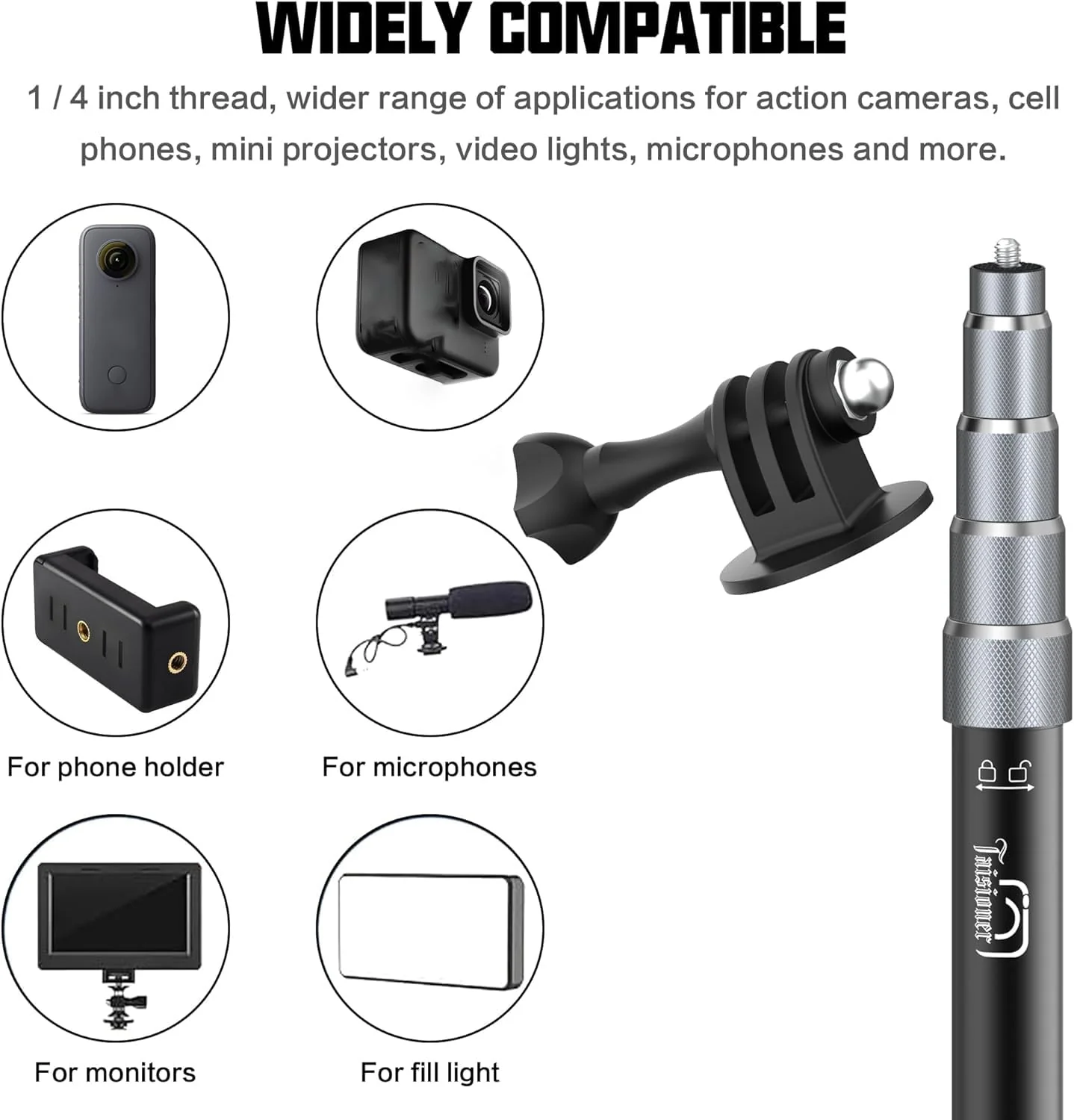 Motorcycle Bike Handlebar Double clamp Mount with 59" Invisible Selfie for insta360 X4/X3/X2/XONE/GO2/3(locking anti-fall version) - Image 4