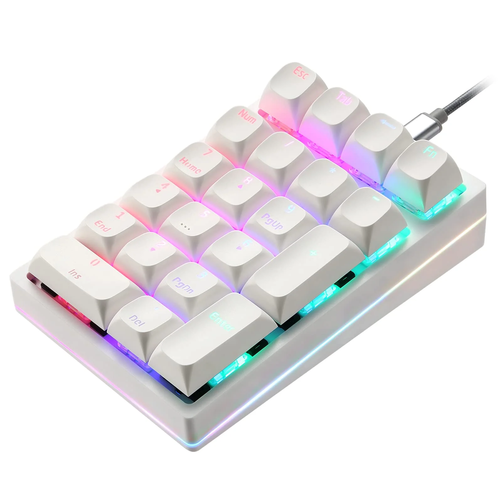 MOTOSPEED Mechanical Numeric Keypad Hot-Swap GATERON Switch Wired Gaming Keypad RGB Backlit PBT Keycap 21 Keys Mini Numpad Portable Keypad Extended Layout(Gateron Blue) classic White blue switch