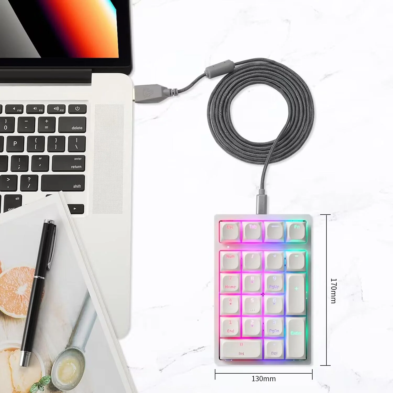 MOTOSPEED Mechanical Numeric Keypad Hot-Swap GATERON Switch Wired Gaming Keypad RGB Backlit PBT Keycap 21 Keys Mini Numpad Portable Keypad Extended Layout(Gateron Blue) classic White blue switch - Image 6