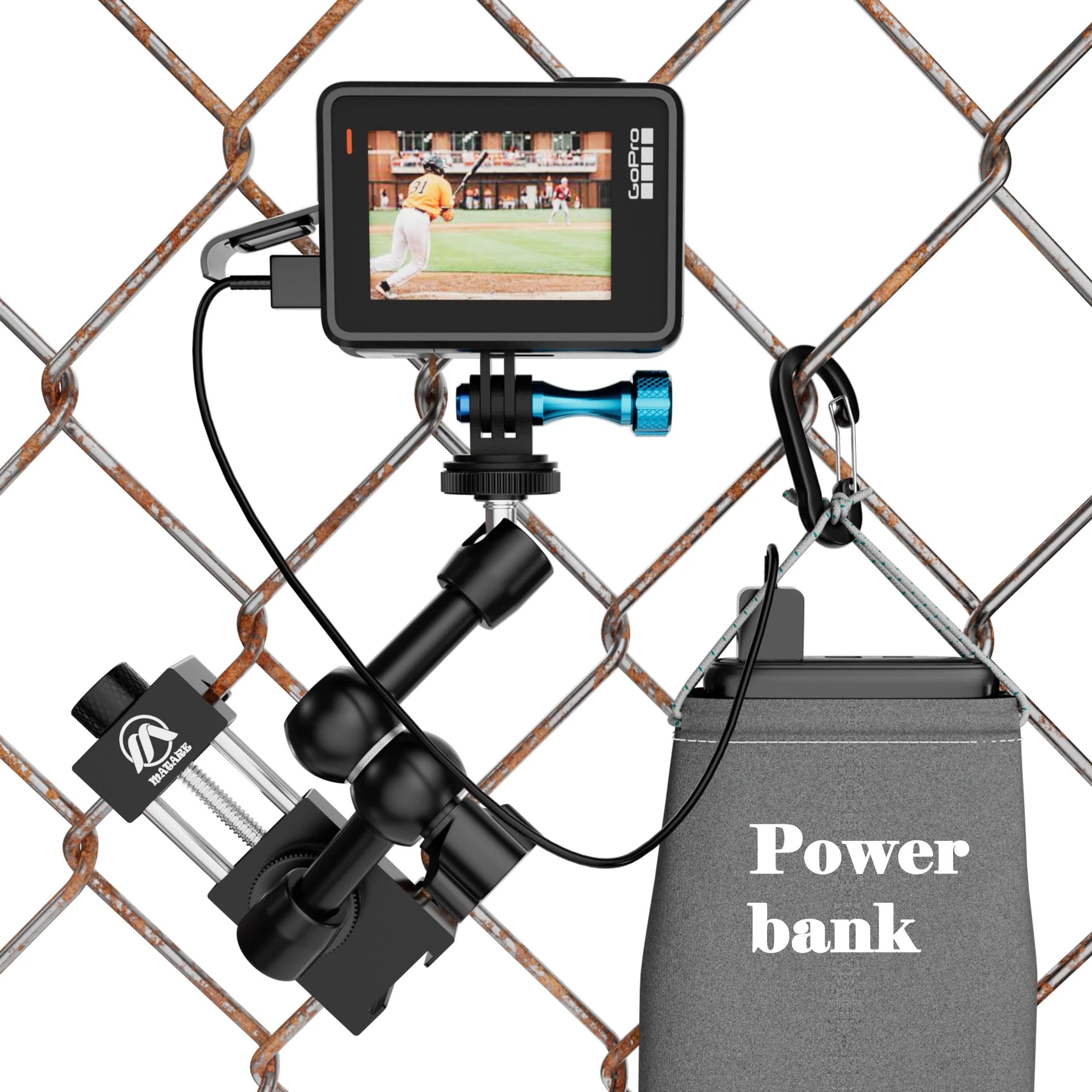 Mounting Kit for Gamechanger Fence Mount for iPhone, Mevo Start, Phones, GoPro to a Backstop Chain Link Fence for Gamechanger Recording Baseball,Softball and Tennis Games(M5)