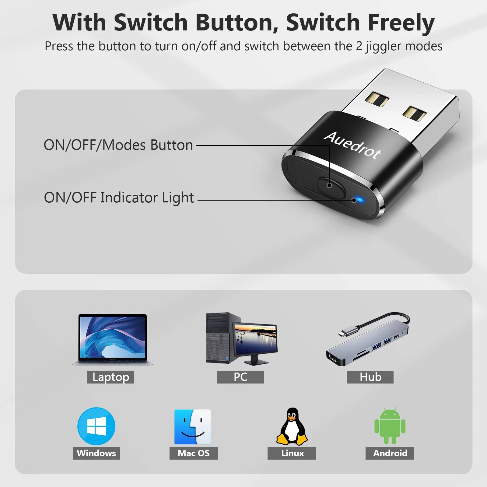 Mouse Jiggler Undetectable Metal USB Mouse Mover with Switch Button, Automatic Mouse Shaker with 2 Jiggle Modes, Mouse Simulator, Driver-Free, Plug & Play, Keep Computer/Laptop Awake, Black 1 PCS - Image 5