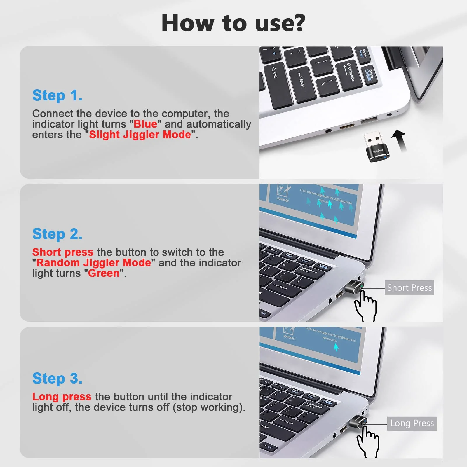 Mouse Jiggler Undetectable Metal USB Mouse Mover with Switch Button, Automatic Mouse Shaker with 2 Jiggle Modes, Mouse Simulator, Driver-Free, Plug & Play, Keep Computer/Laptop Awake, Black 1 PCS - Image 6
