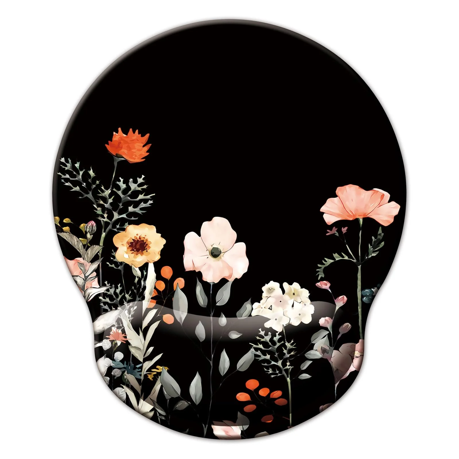 Mouse Pad with Wrist Support, Ergonomic Mouse Pad with Memory Foam Wrist Rest Cushion, Non-slip Rubber Base Gaming Mice Pad for Home Office Computer Laptop, Flower Black U-flower black