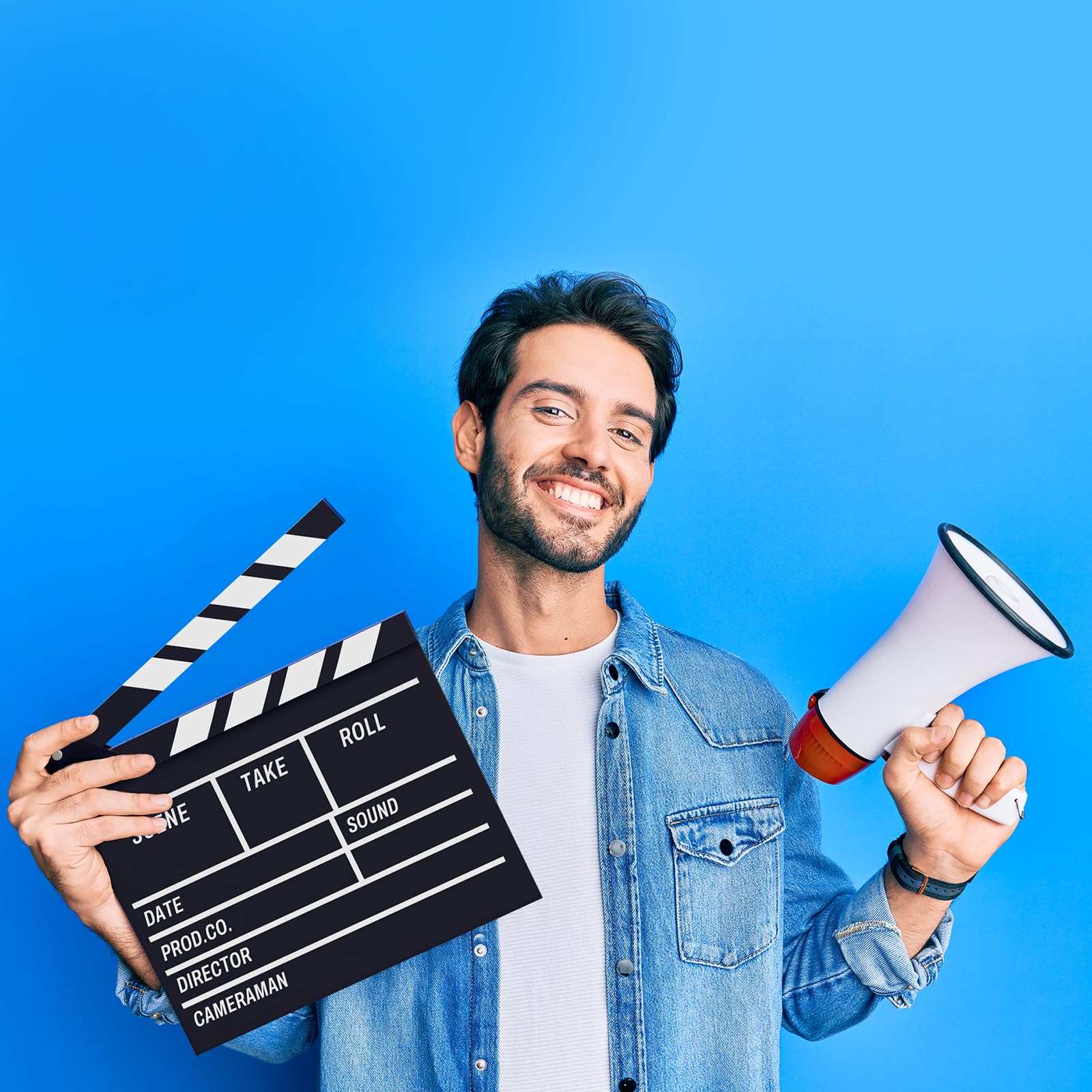 Movie Film Clapboard Hollywood Wooden-Clapper Board Directors Photography Studio Video TV Clapper Board with Erasable Pen Movie Theater Props Decor,Black Clap Board 10.5 X 11.7 inches (Black) Black - Image 3