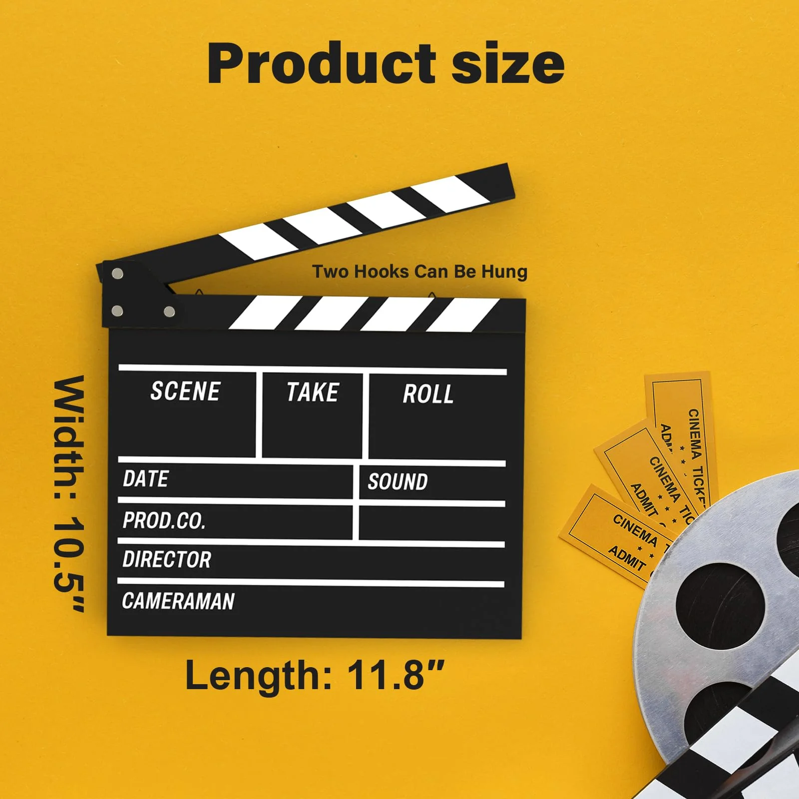 Movie Film Clapboard Hollywood Wooden-Clapper Board Directors Photography Studio Video TV Clapper Board with Erasable Pen Movie Theater Props Decor,Black Clap Board 10.5 X 11.7 inches (Black) Black - Image 6