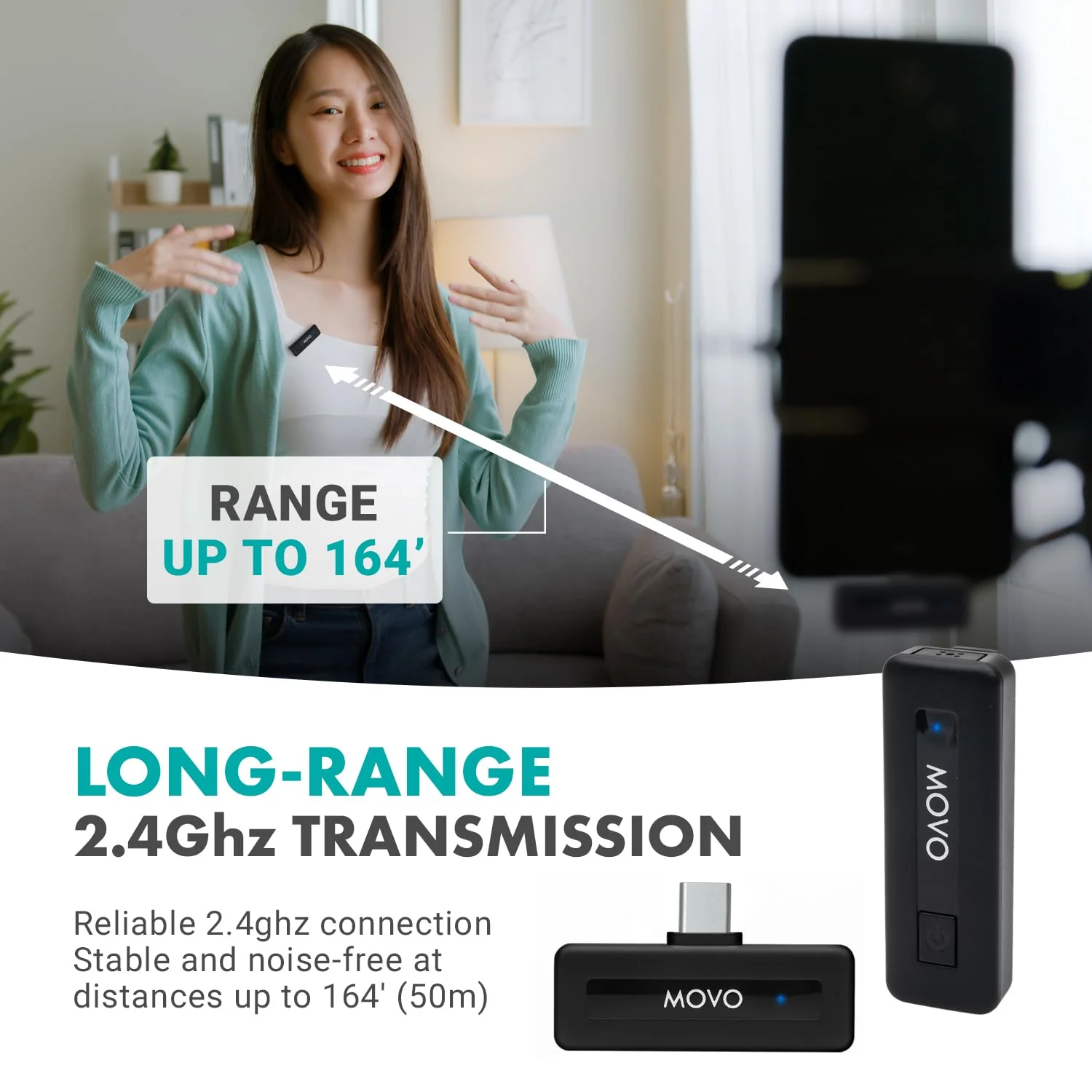Movo Mini USB-C Duo Wireless Microphone for iPhone 15/16/17 and up - Ultracompact Microphone for iPhone 15/16/17 with Clip on Wireless Lavalier Mic 2 Transmitters - Image 7