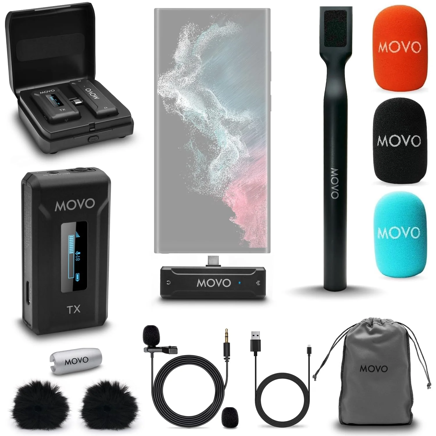 Movo WMX-2-C USB-C Wireless Lavalier Microphone for iPhone 15/Android/USB C Devices with WMX-HM Handheld Adapter - Lapel Mic with Handle Mount for Content Creators, Interviews, Reporting USB-C Single