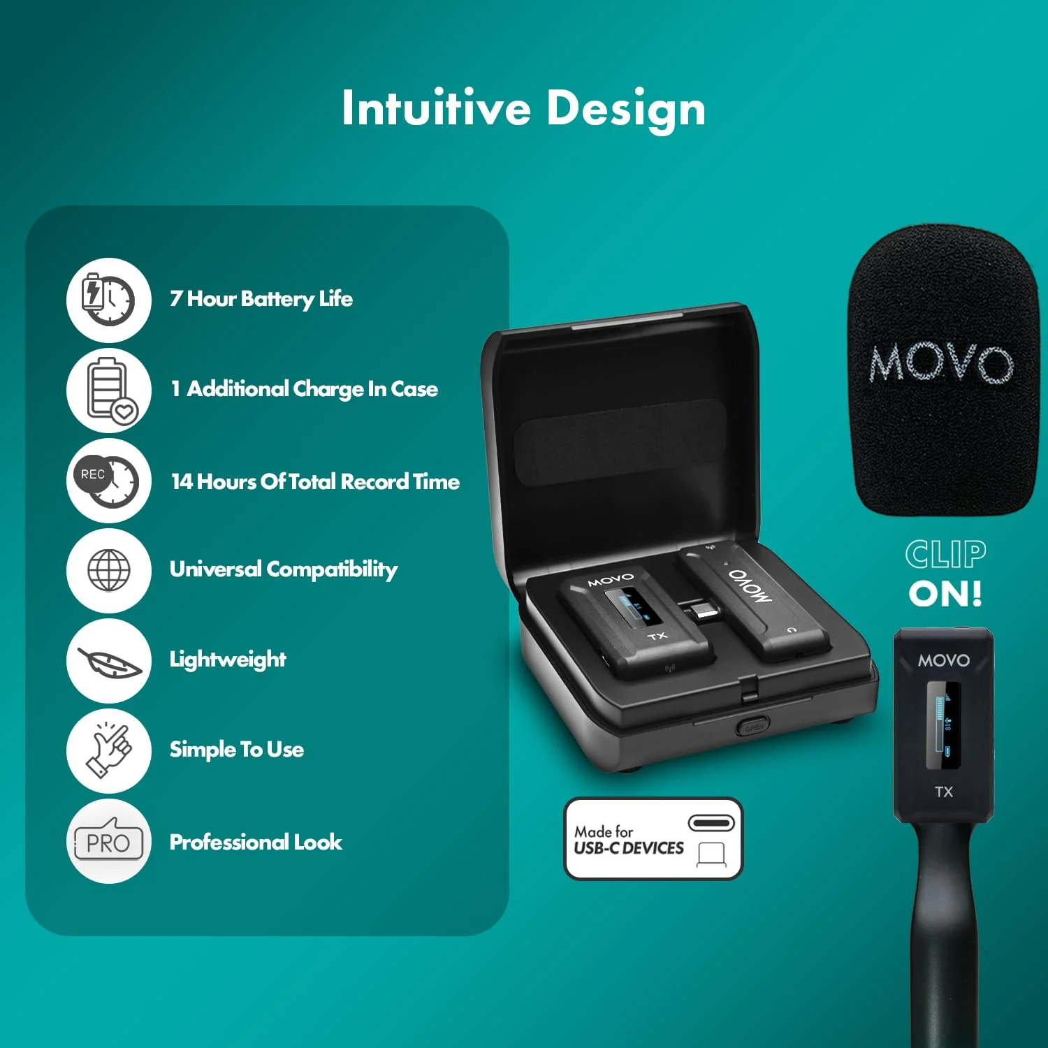 Movo WMX-2-C USB-C Wireless Lavalier Microphone for iPhone 15/Android/USB C Devices with WMX-HM Handheld Adapter - Lapel Mic with Handle Mount for Content Creators, Interviews, Reporting USB-C Single - Image 4